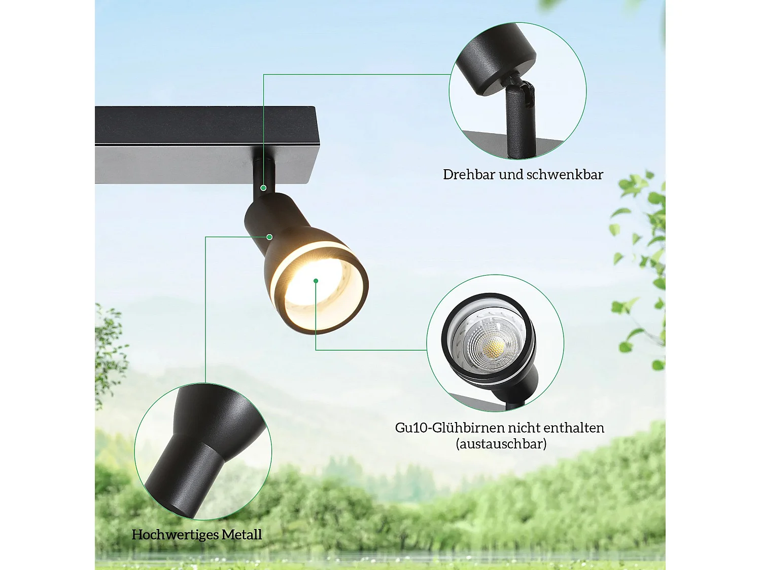 NETTLIFE Spot de plafond LED 2 ampoules noir salon plafonnier spot orientable GU10 spot lampe moderne