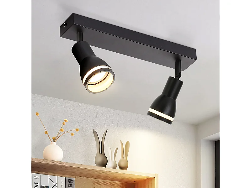 NETTLIFE Spot de plafond LED 2 ampoules noir salon plafonnier spot orientable GU10 spot lampe moderne