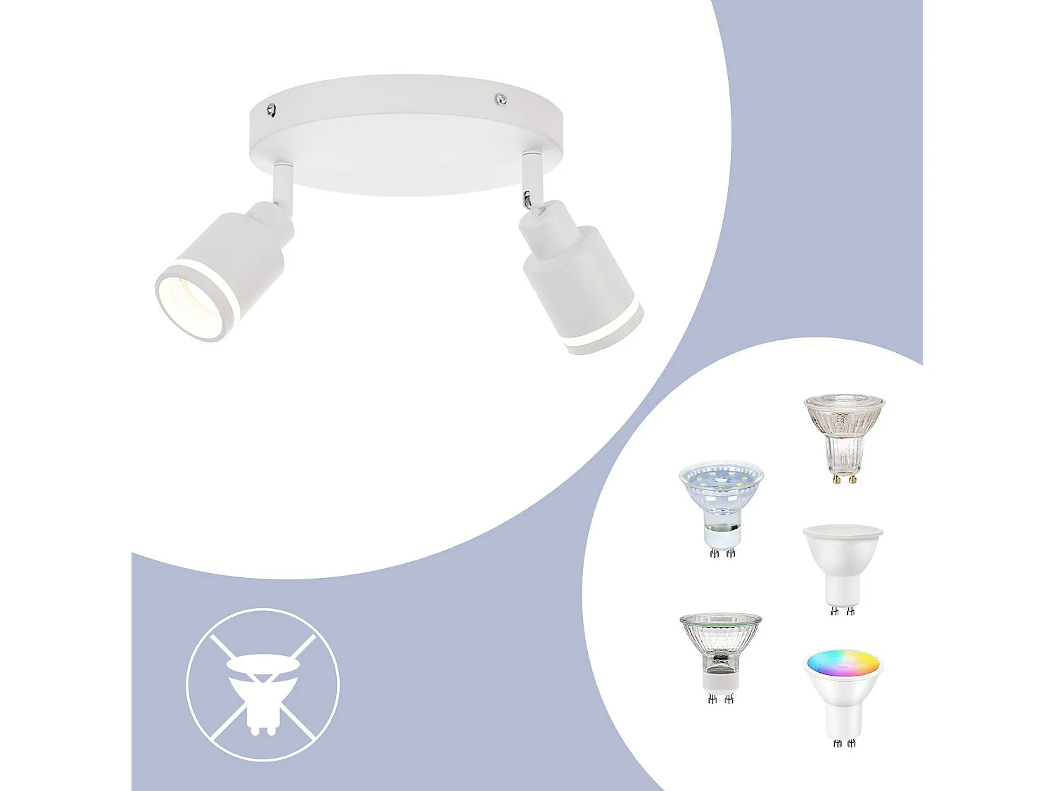 NETTLIFE Spot de plafond plafonnier moderne 2 ampoules orientables Plafonnier GU10 métal blanc