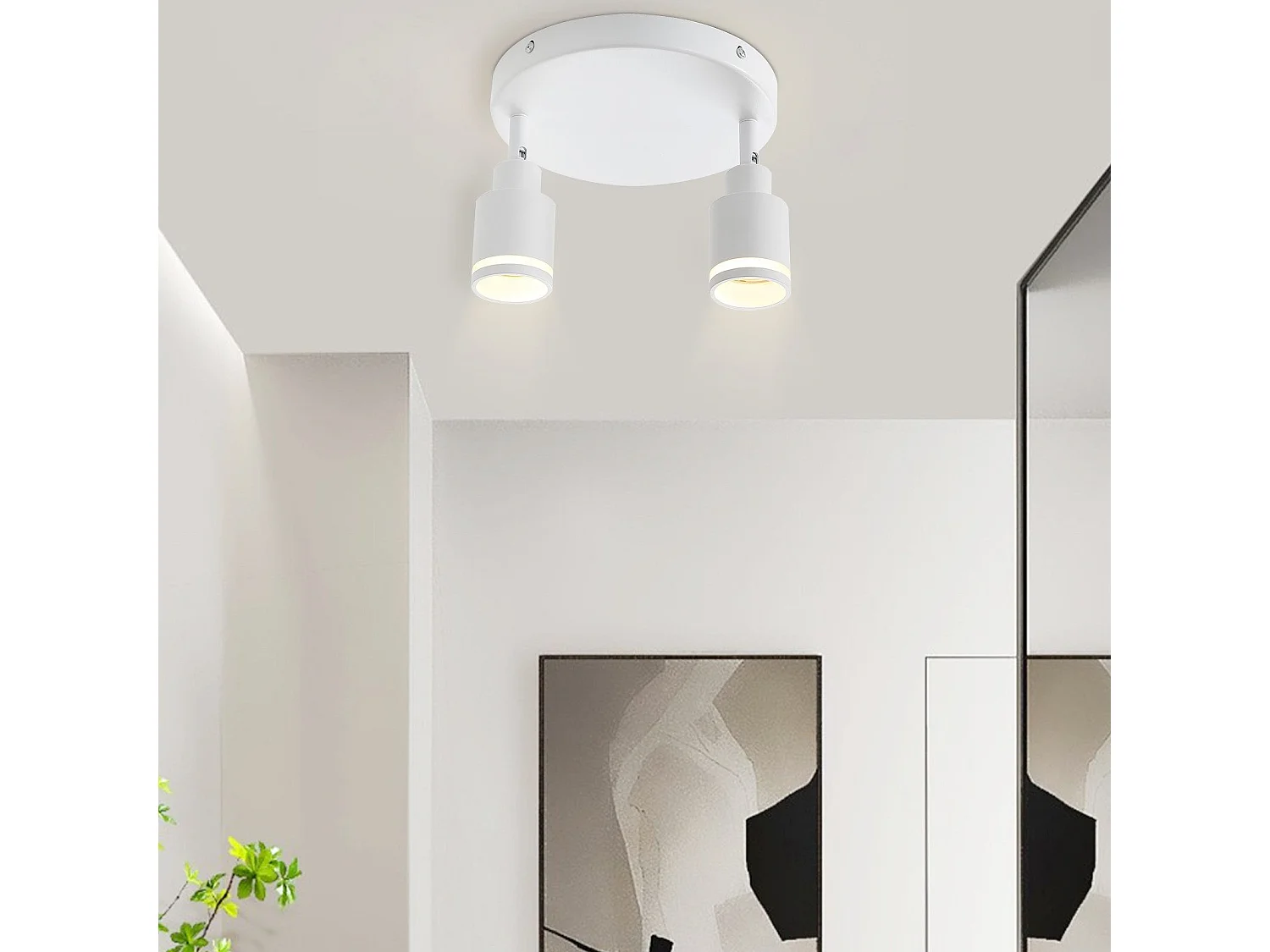 NETTLIFE Spot de plafond plafonnier moderne 2 ampoules orientables Plafonnier GU10 métal blanc