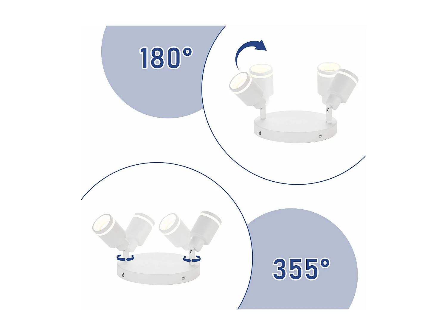 NETTLIFE Spot de plafond plafonnier moderne 2 ampoules orientables Plafonnier GU10 métal blanc