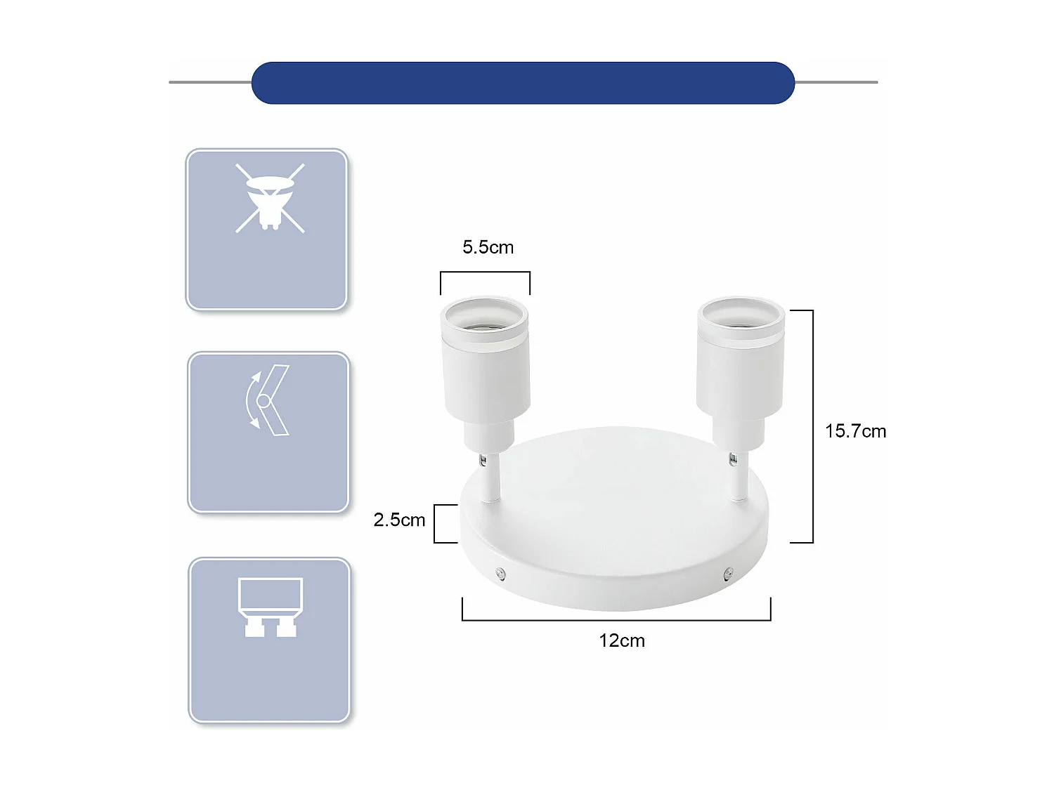 NETTLIFE Spot de plafond plafonnier moderne 2 ampoules orientables Plafonnier GU10 métal blanc