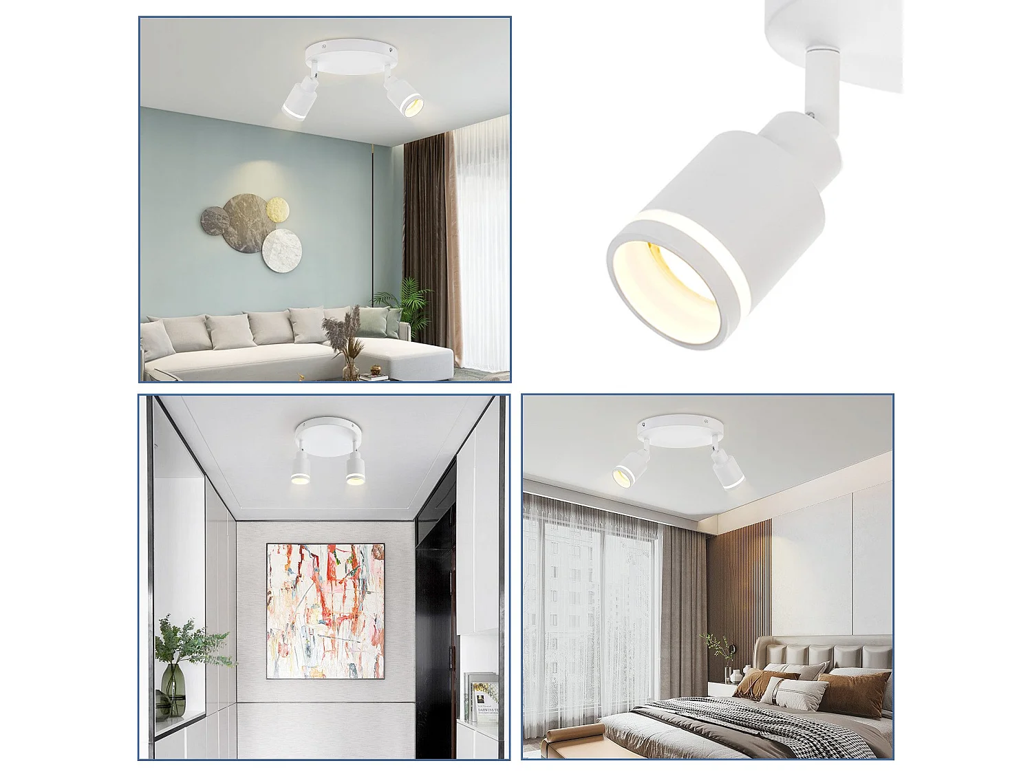 NETTLIFE Spot de plafond plafonnier moderne 2 ampoules orientables Plafonnier GU10 métal blanc