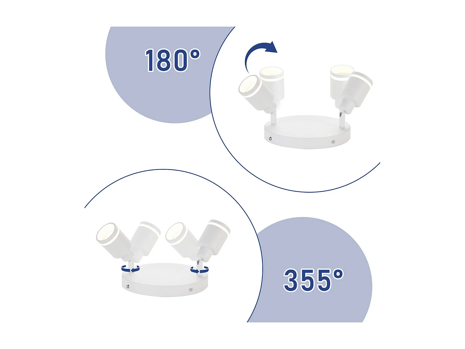 NETTLIFE Spot de plafond plafonnier moderne 2 ampoules orientables Plafonnier GU10 métal blanc