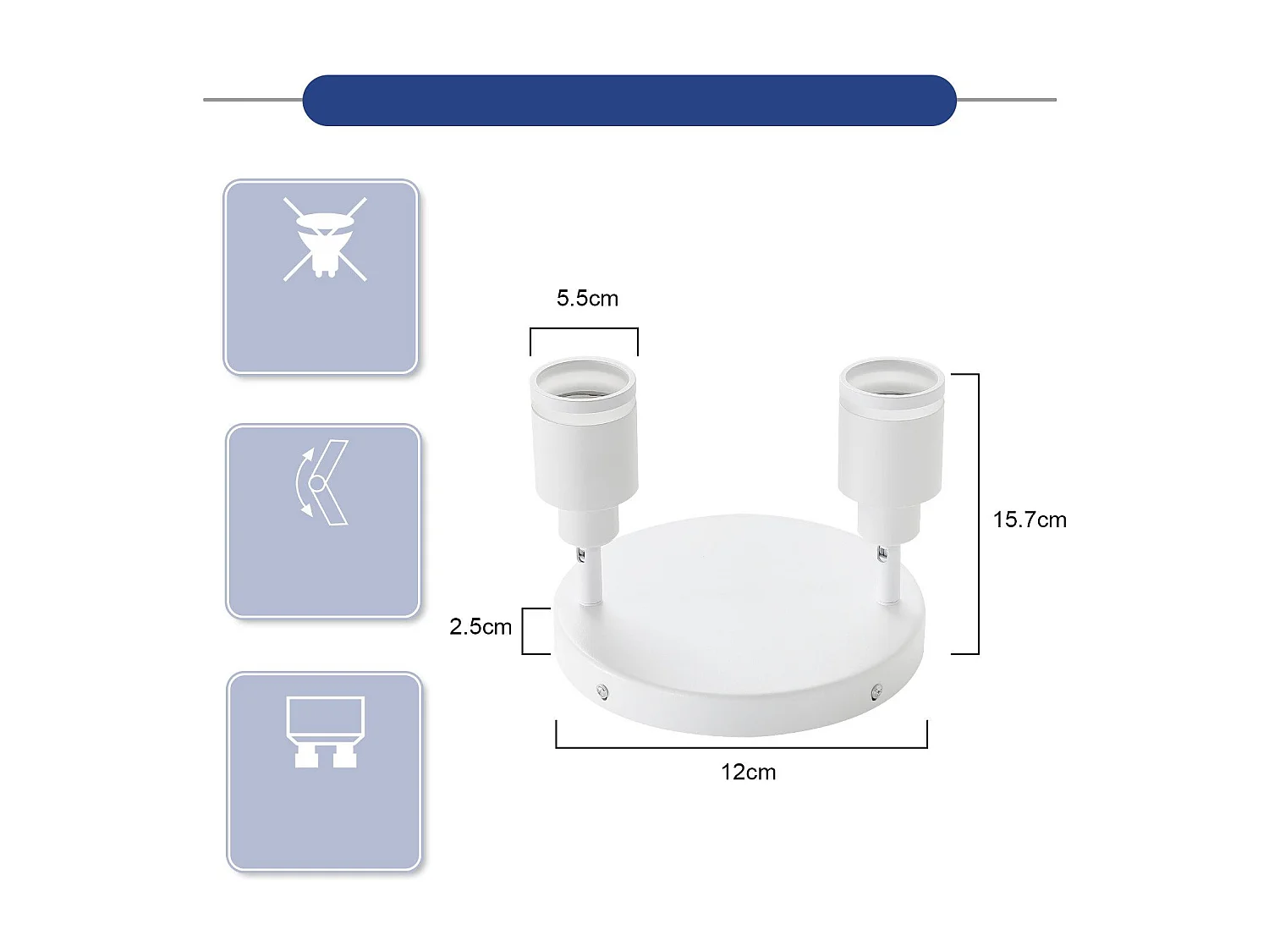 NETTLIFE Spot de plafond plafonnier moderne 2 ampoules orientables Plafonnier GU10 métal blanc
