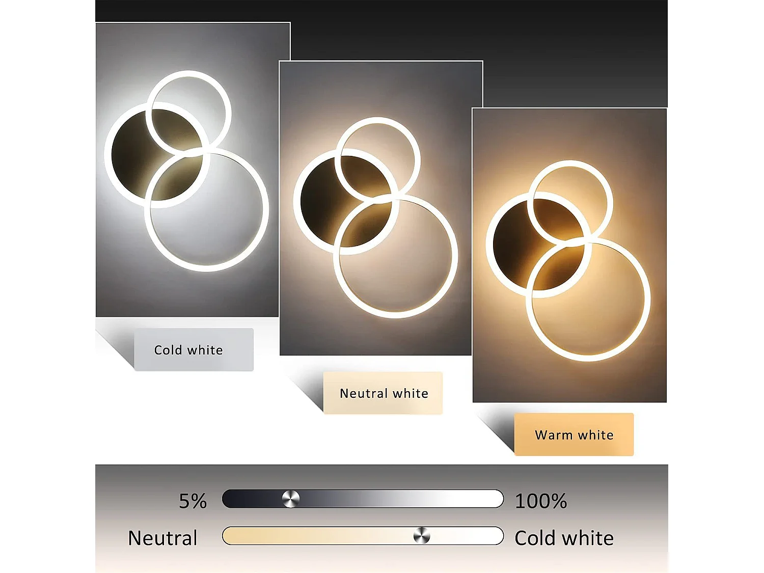 NETTLIFE Plafonnier à Led à intensité variable Ring Design avec télécommande Moderne 46W