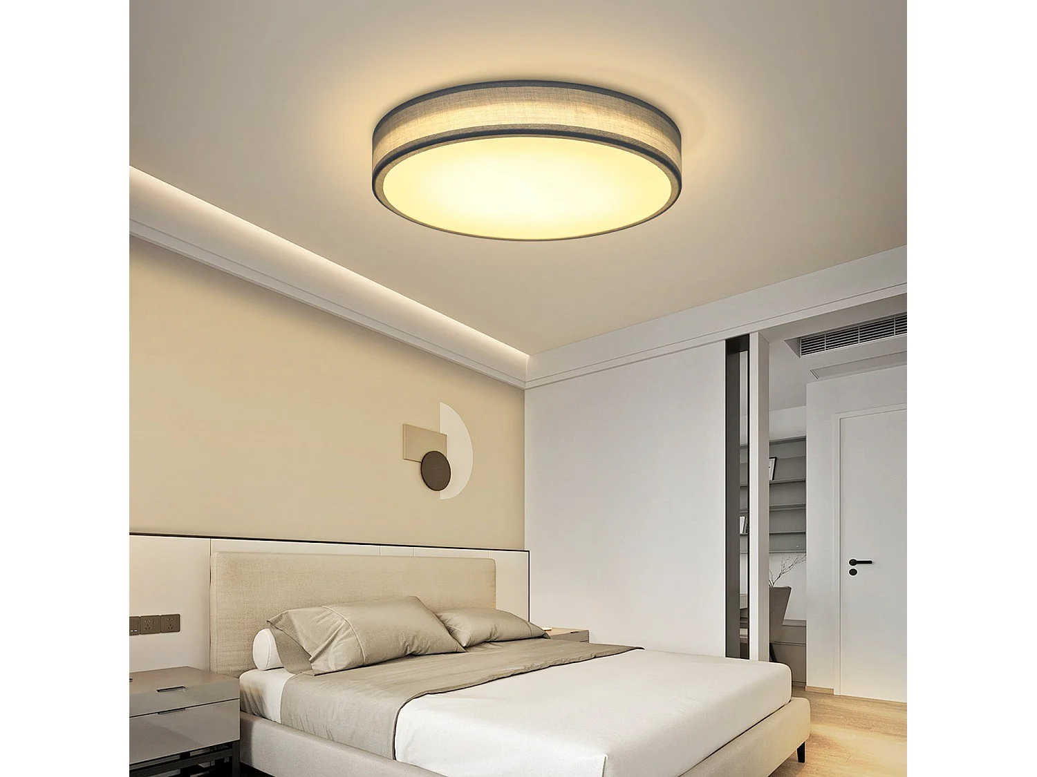 NETTLIFE Plafón LED para habitación, lámpara de techo con pantalla difusora de tejido moderno, redondo, 3000K, 12W