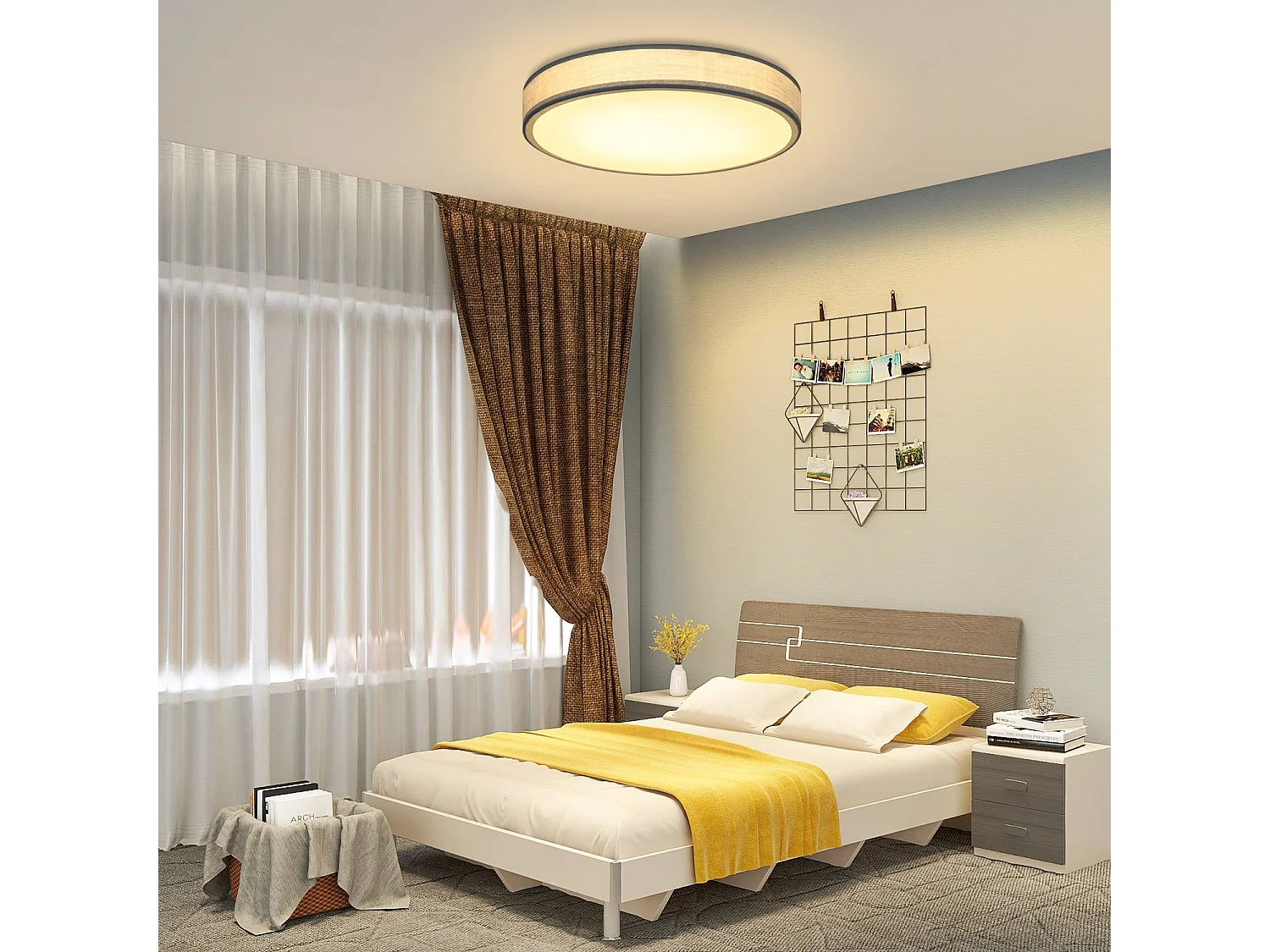 NETTLIFE Plafón LED para habitación, lámpara de techo con pantalla difusora de tejido moderno, redondo, 3000K, 12W