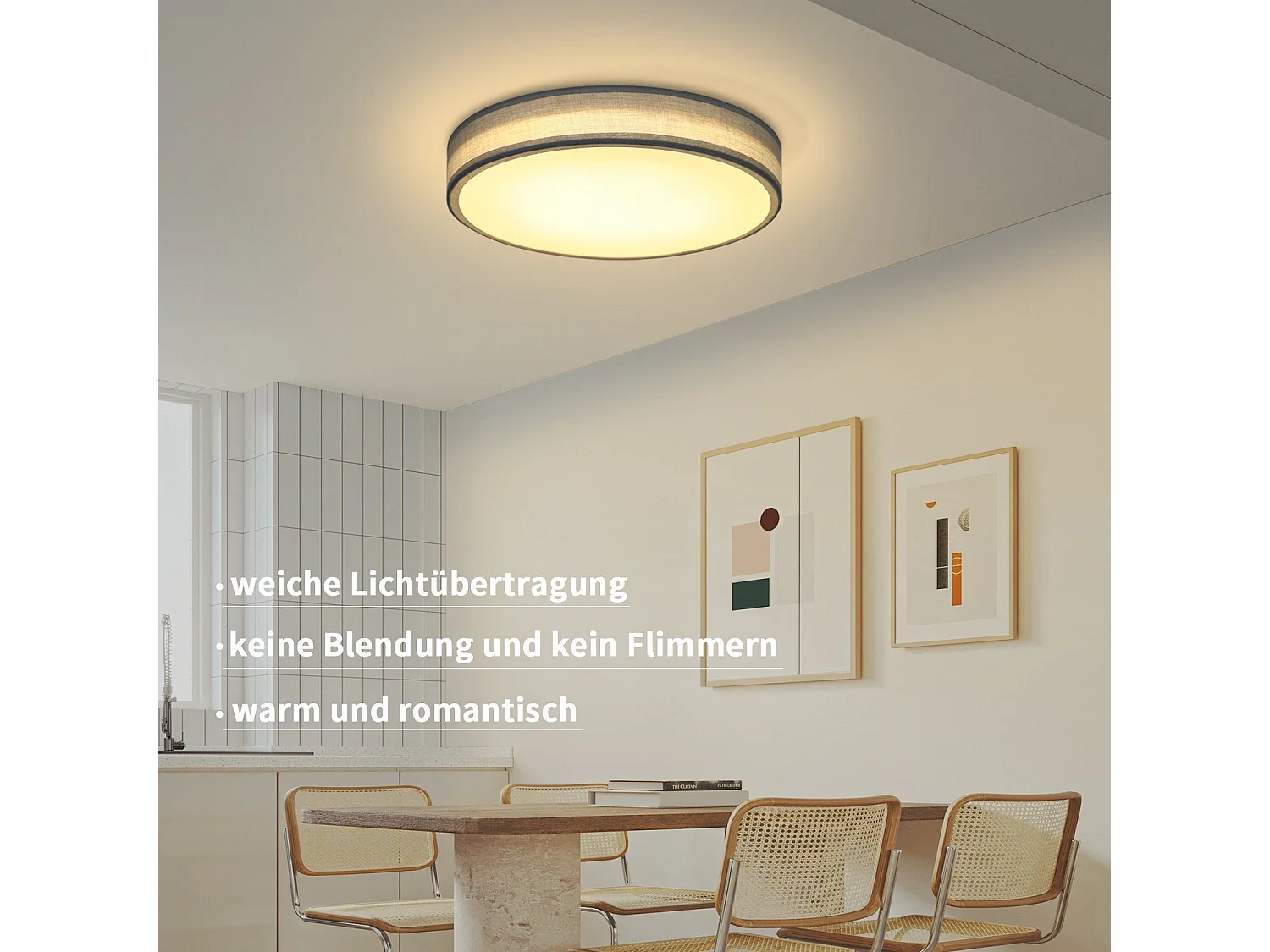 NETTLIFE Plafondlamp LED - 30CM - groen - Moderne - met Stoffen Lampenkap - rond - 3000K Warm wit Licht - voor Woonkamer | Slaapkamer | Keuken | Gang - 12W