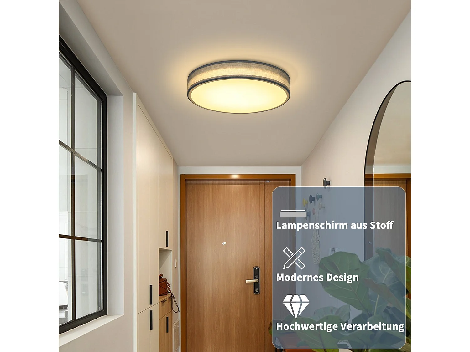 NETTLIFE Plafondlamp LED - 30CM - groen - Moderne - met Stoffen Lampenkap - rond - 3000K Warm wit Licht - voor Woonkamer | Slaapkamer | Keuken | Gang - 12W
