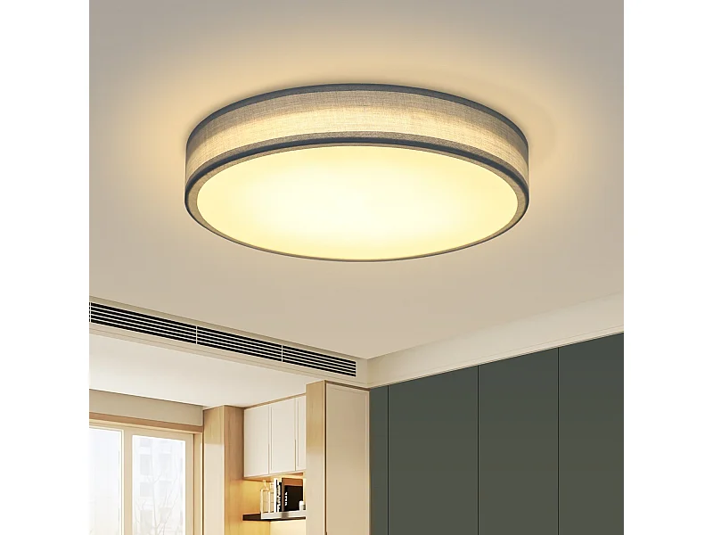 NETTLIFE Plafonnier LED Chambre Abat-jour en Tissu Moderne Rond 3000K 12W