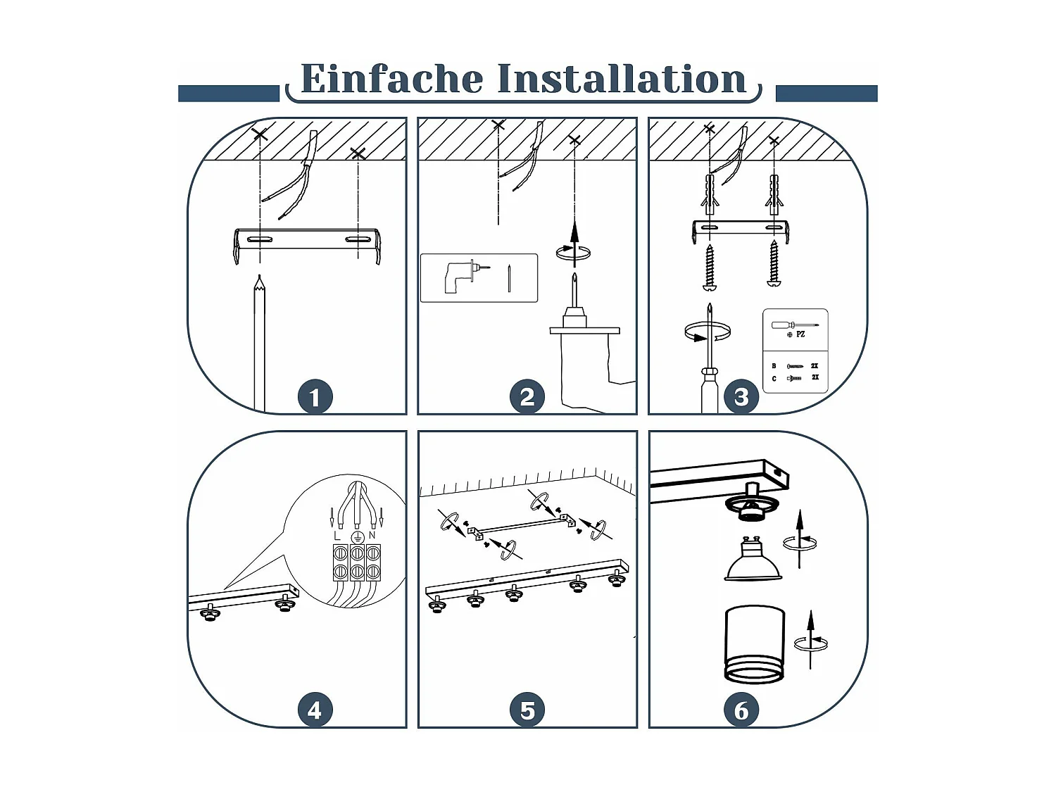 NETTLIFE Nowoczesne 5-punktowe oświetlenie sufitowe: czarne oświetlenie sufitowe GU10, 355° obrotowe metalowe reflektory wewnętrzne do kuchni