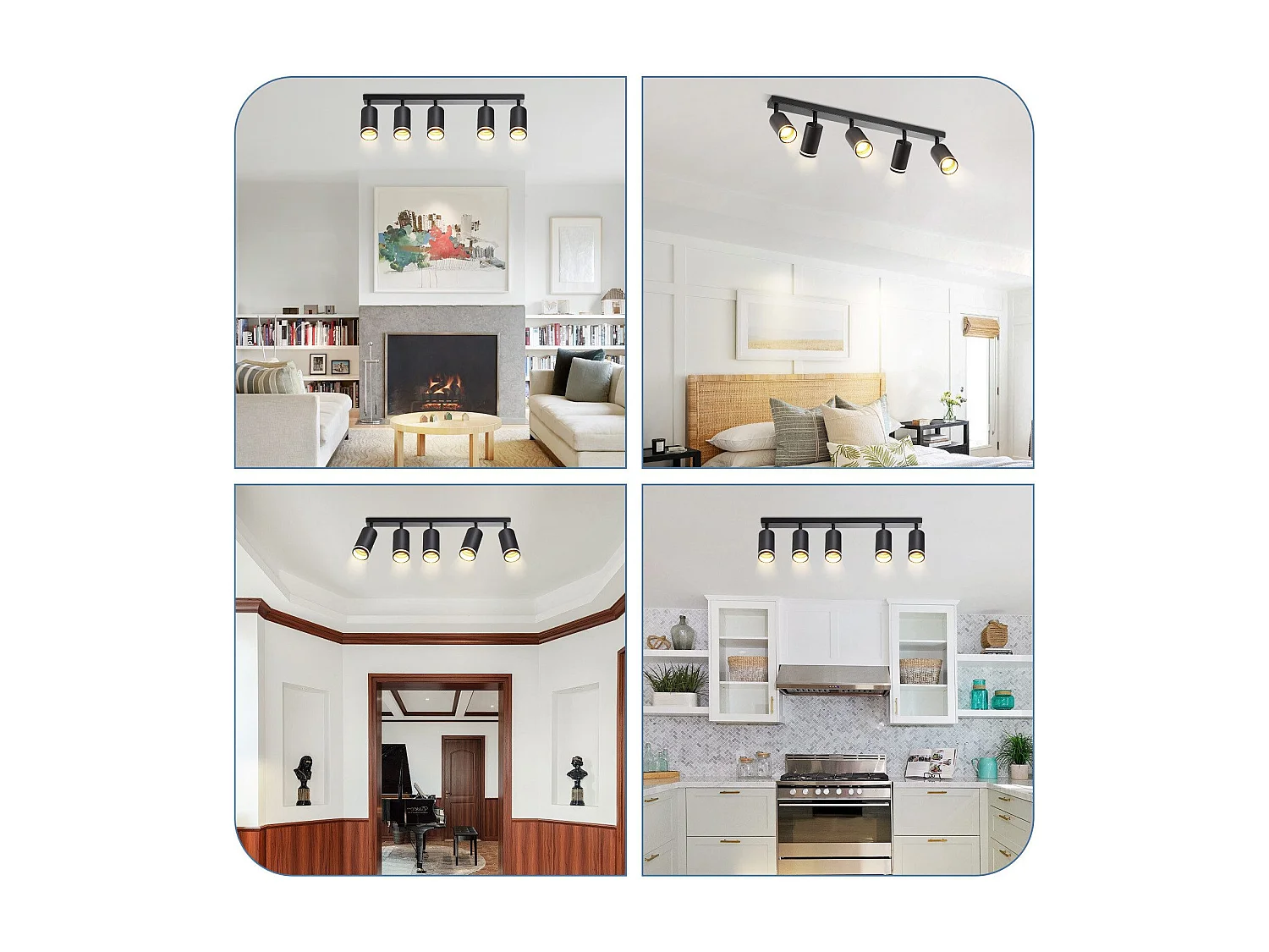 NETTLIFE Nowoczesne 5-punktowe oświetlenie sufitowe: czarne oświetlenie sufitowe GU10, 355° obrotowe metalowe reflektory wewnętrzne do kuchni