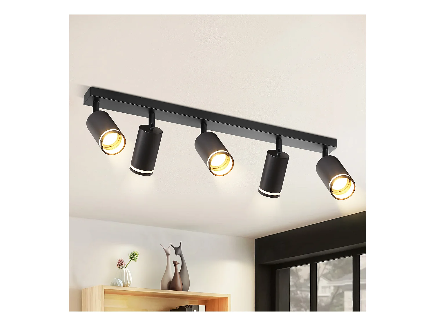 NETTLIFE Plafonnier 5 Spots moderne : plafonnier Noir spot GU10 spots orientables à 355°métal intérieur pour cuisine, salon, chambre, sans ampoule