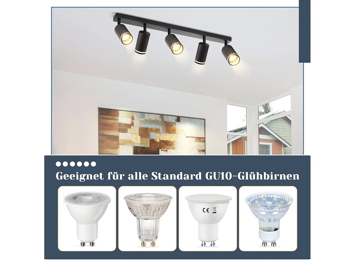 NETTLIFE Opbouwspot GU10 zwart L 73cm rechthoekig Moderne Plafondlamp 355° draaibaar Plafondspot 5-Lichts cilinder Lampkap voor Slaafkamer Kantoor Woonkamer Max.25W