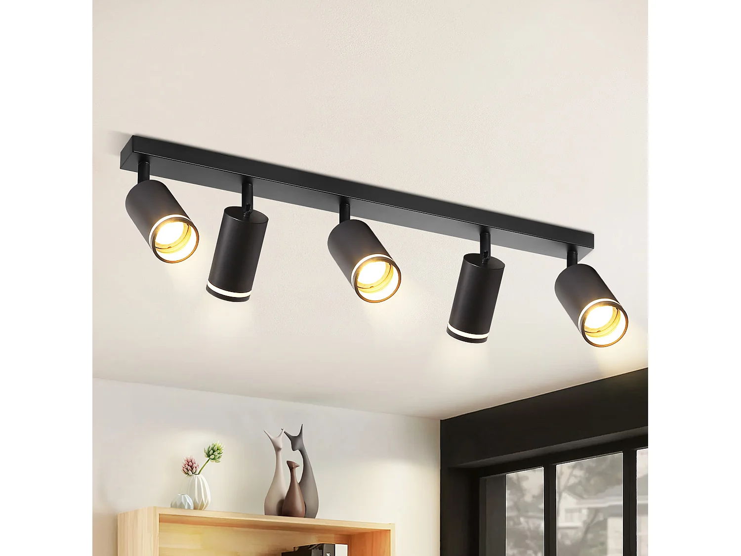 NETTLIFE Opbouwspot GU10 zwart L 73cm rechthoekig Moderne Plafondlamp 355° draaibaar Plafondspot 5-Lichts cilinder Lampkap voor Slaafkamer Kantoor Woonkamer Max.25W