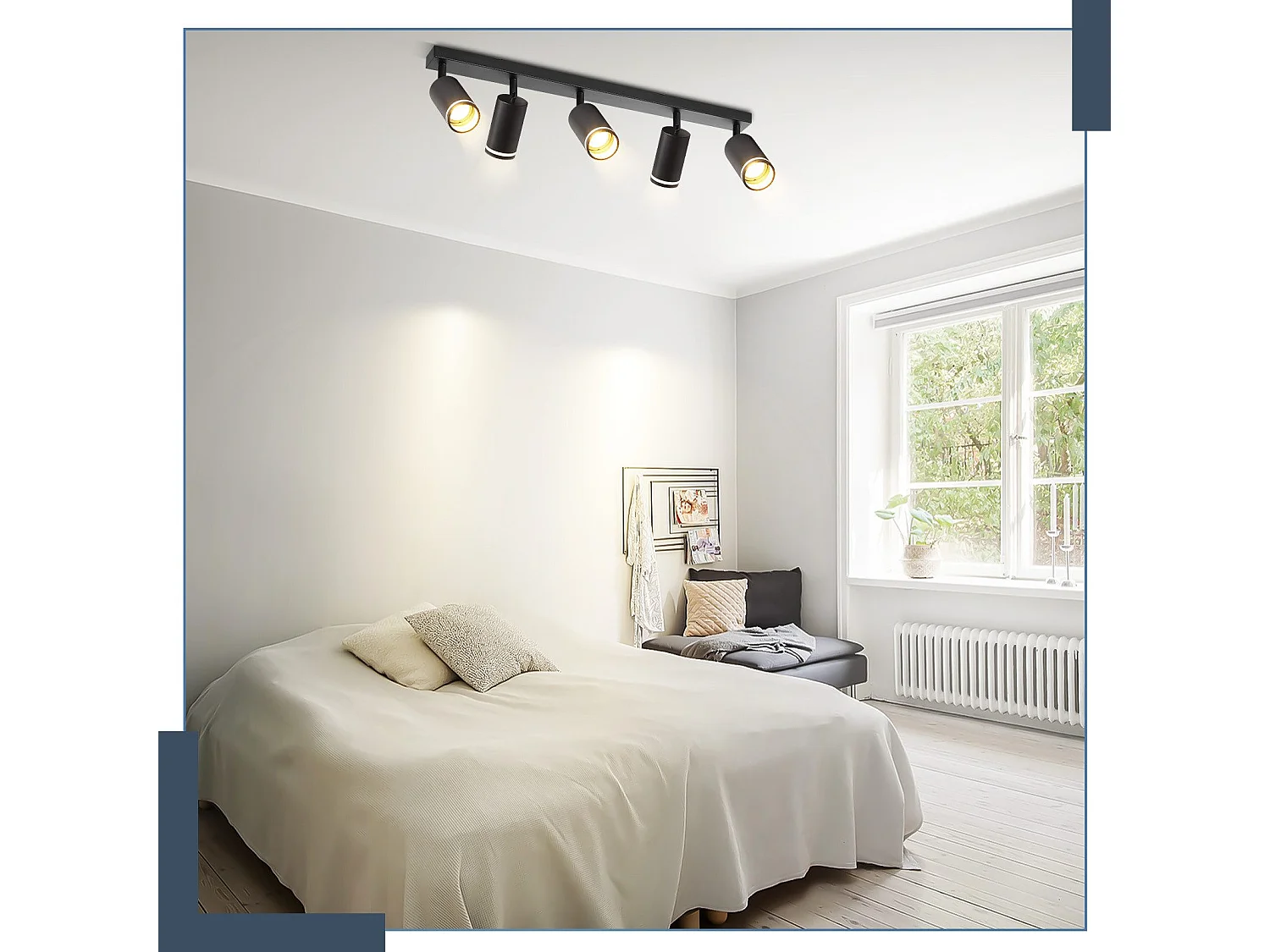 NETTLIFE Opbouwspot GU10 zwart L 73cm rechthoekig Moderne Plafondlamp 355° draaibaar Plafondspot 5-Lichts cilinder Lampkap voor Slaafkamer Kantoor Woonkamer Max.25W