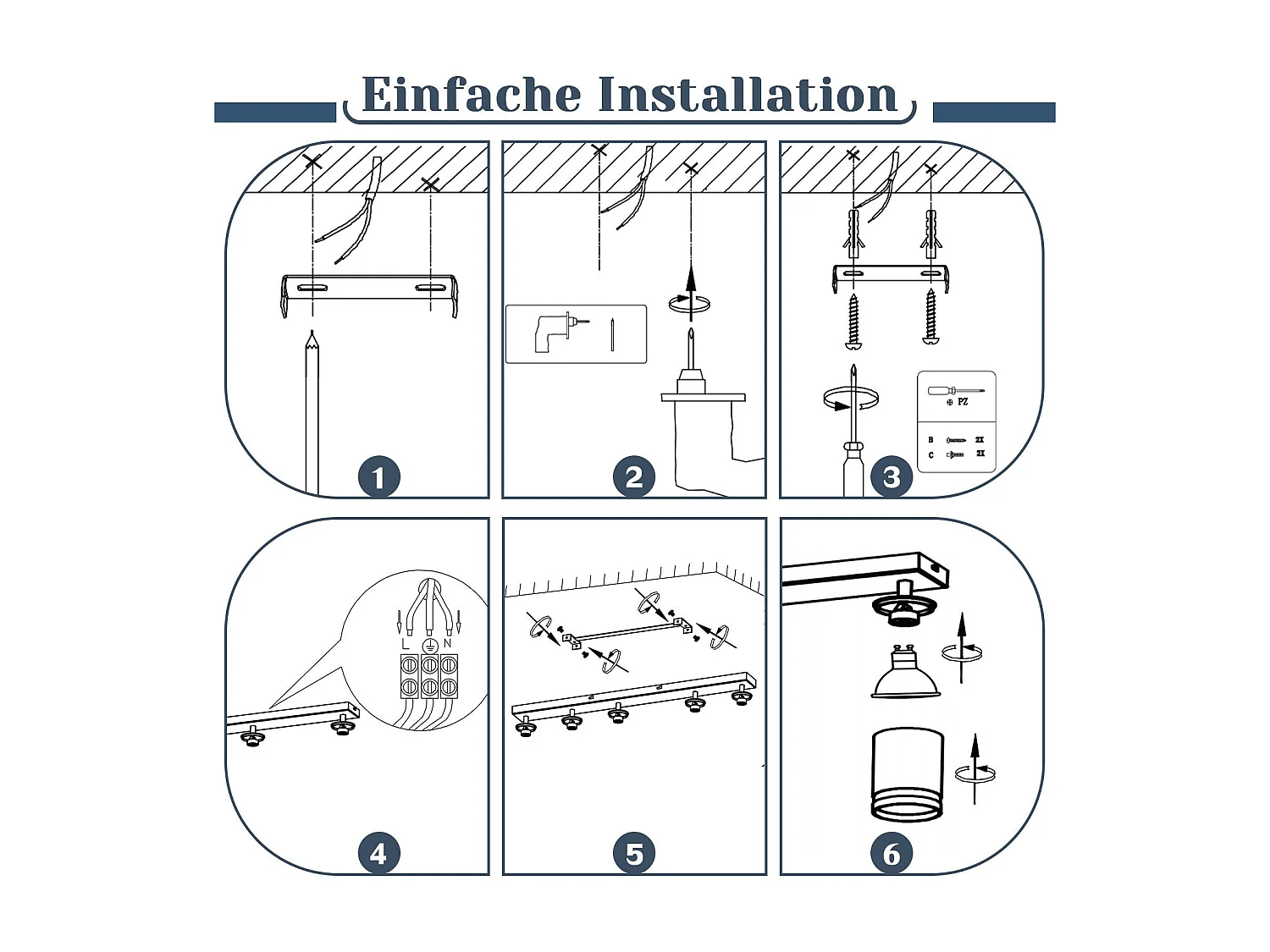 NETTLIFE Plafonnier 5 Spots moderne : plafonnier Noir spot GU10 spots orientables à 355°métal intérieur pour cuisine, salon, chambre, sans ampoule