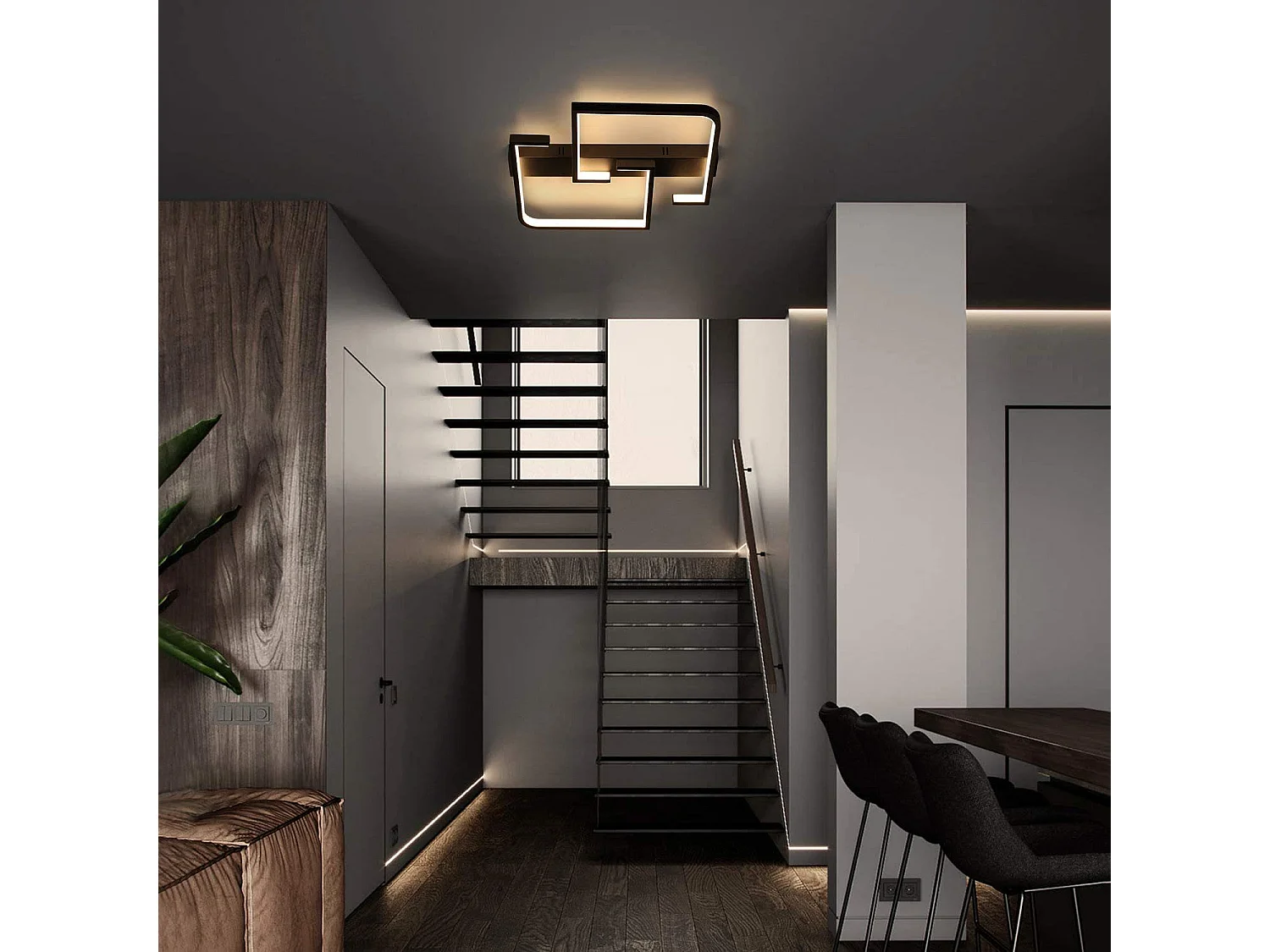 NETTLIFE 35W LED-plafondlamp, zwarte dimbare woonkamerlamp met afstandsbediening, moderne design eettafellamp