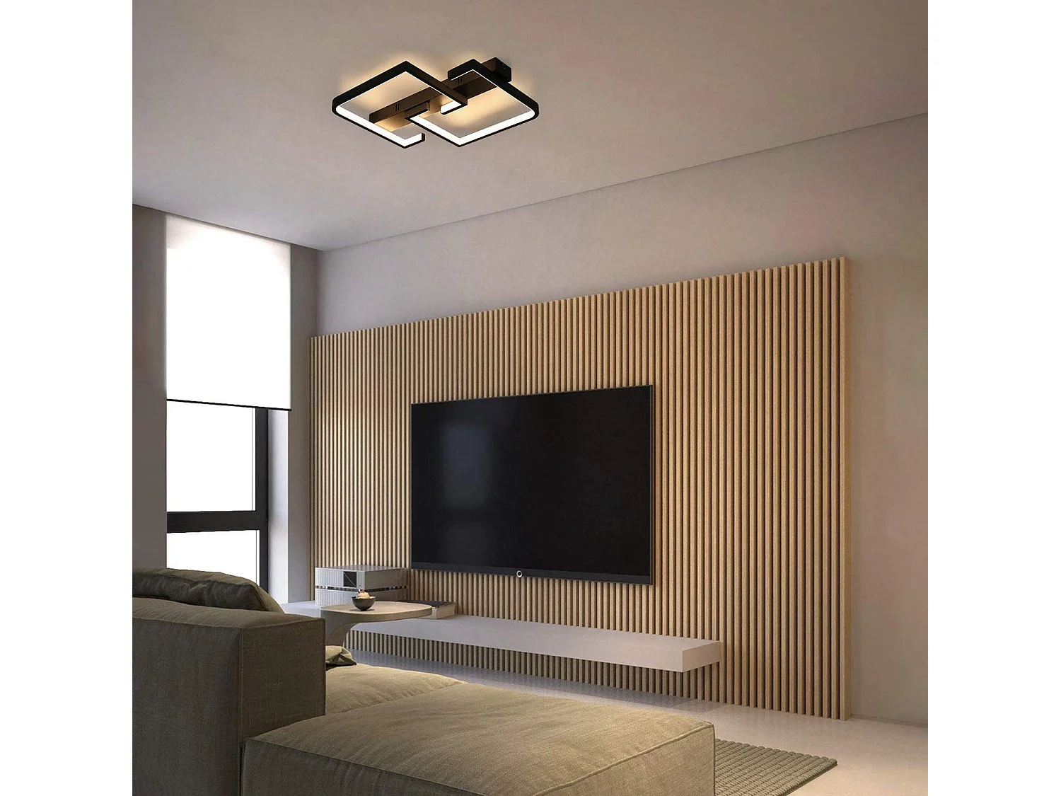 NETTLIFE 35W LED-plafondlamp, zwarte dimbare woonkamerlamp met afstandsbediening, moderne design eettafellamp