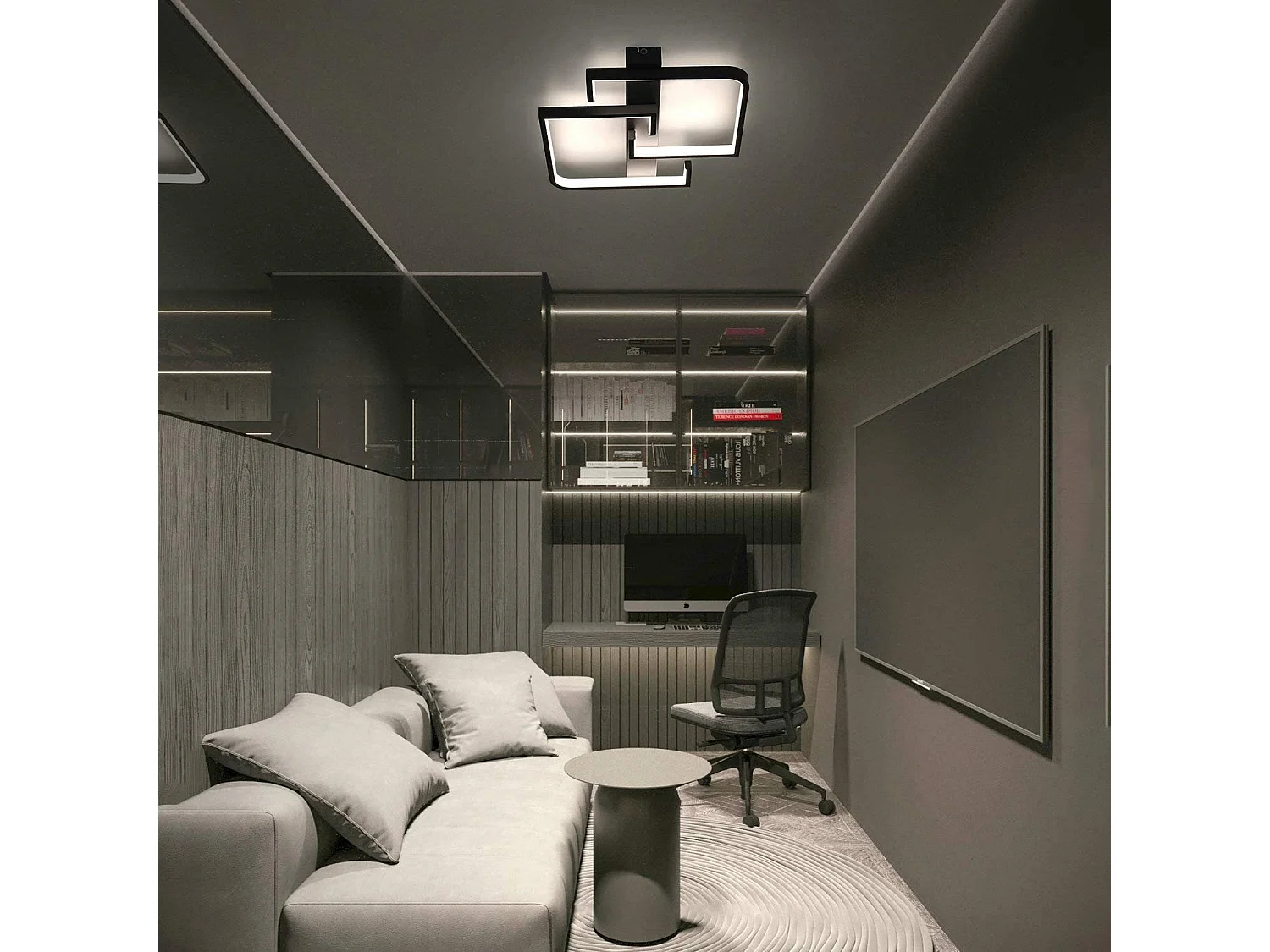 NETTLIFE 35W LED-plafondlamp, zwarte dimbare woonkamerlamp met afstandsbediening, moderne design eettafellamp