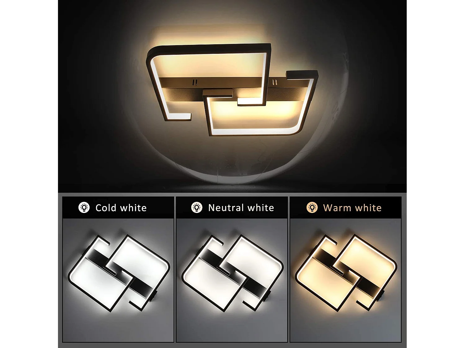 NETTLIFE 35W LED-plafondlamp, zwarte dimbare woonkamerlamp met afstandsbediening, moderne design eettafellamp