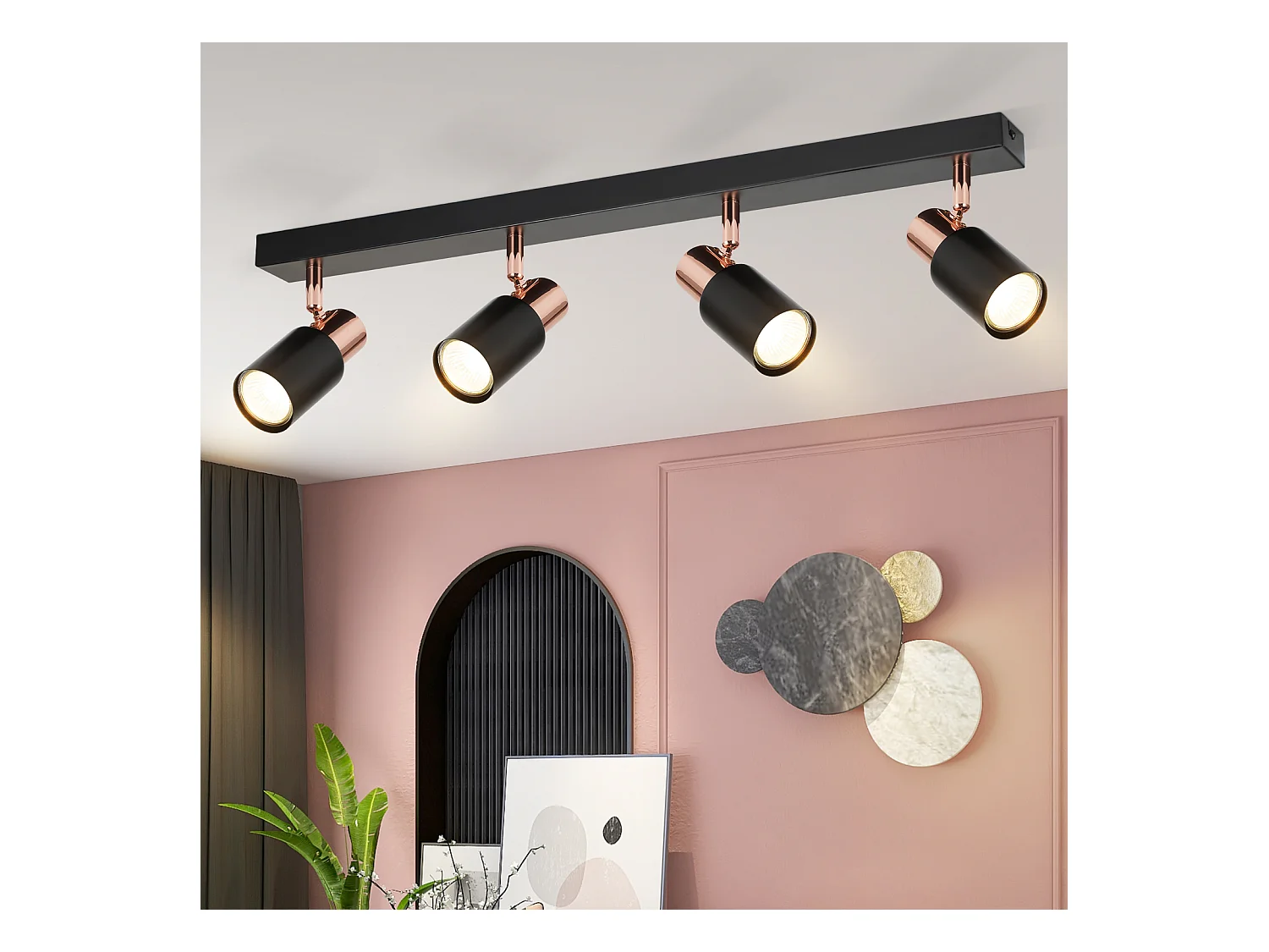 NETTLIFE Spot de plafond 4 ampoules lampe de cuisine GU10 355° plafonnier rotatif spot moderne