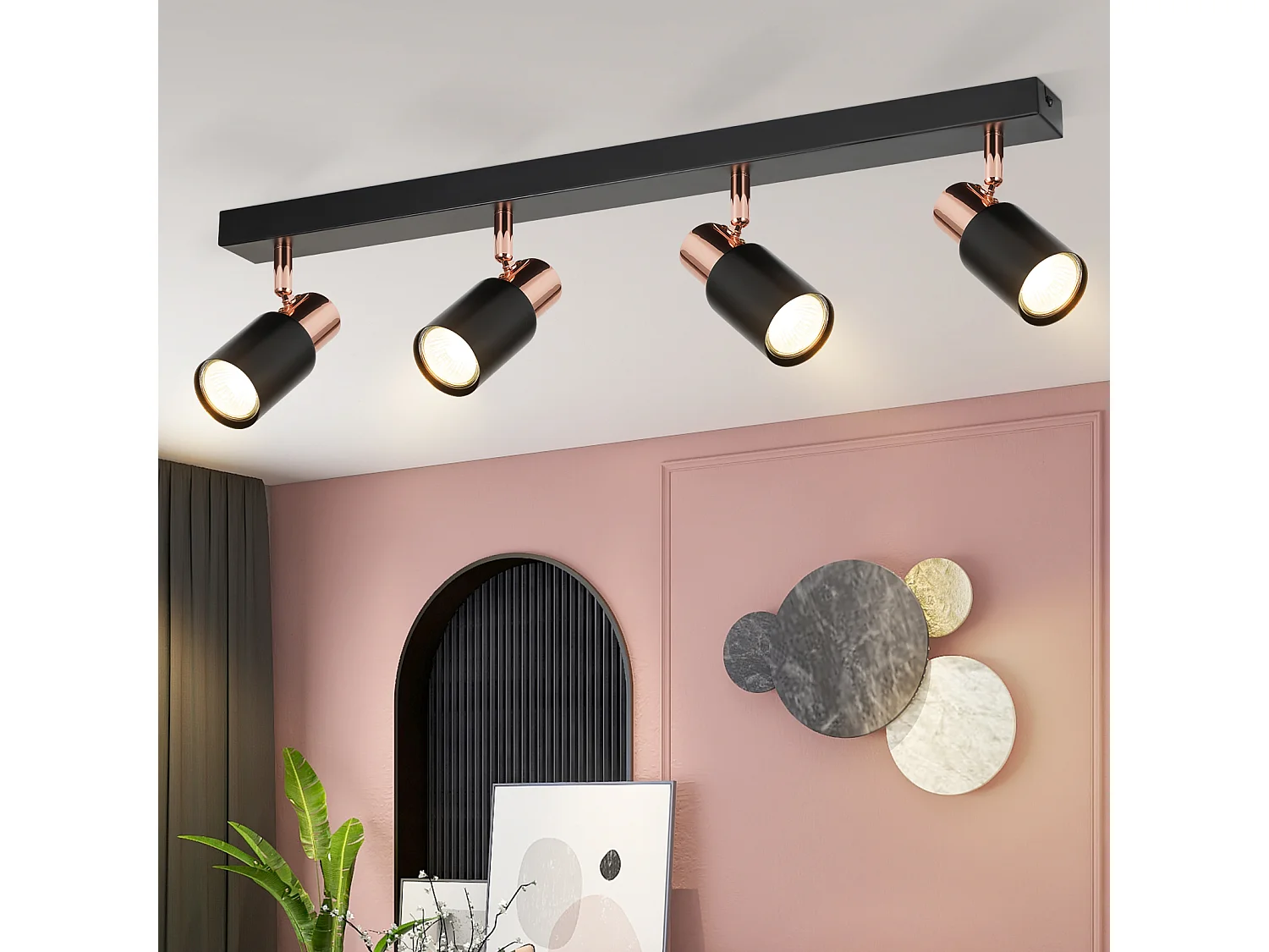 NETTLIFE Opbouwspot GU10 Fitting roségoud vierkant L 62cm Moderne Plafondlamp  355° kantelbaar Plafondspot voor Woonkamer Slaafkamer Gang Zonder Lichtborn4-Lichts