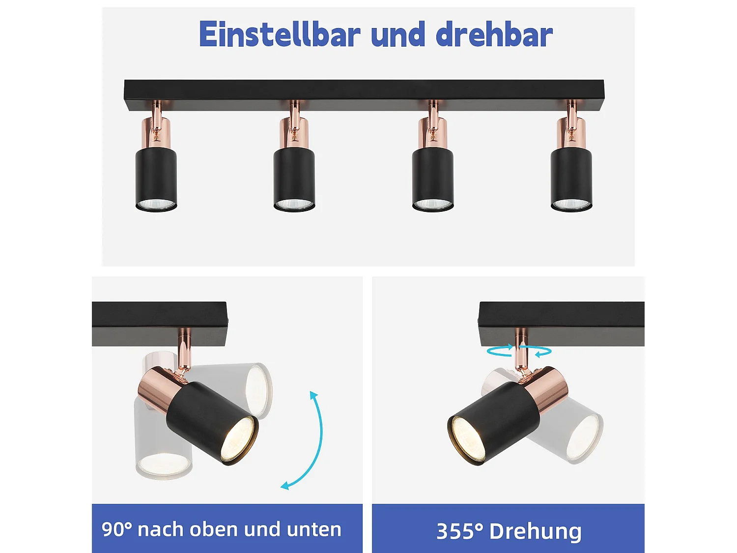 NETTLIFE Opbouwspot GU10 Fitting roségoud vierkant L 62cm Moderne Plafondlamp  355° kantelbaar Plafondspot voor Woonkamer Slaafkamer Gang Zonder Lichtborn4-Lichts