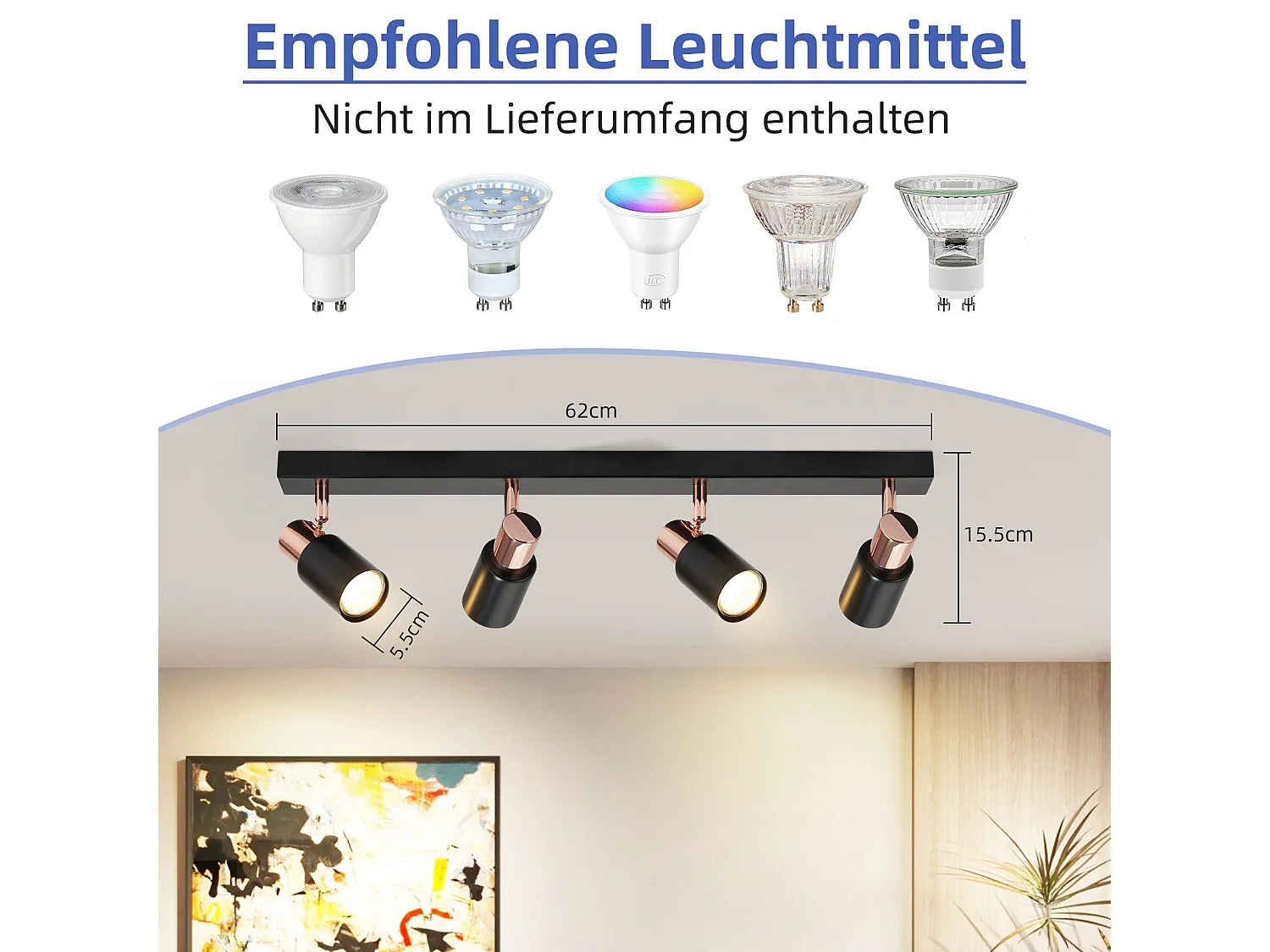 NETTLIFE Opbouwspot GU10 Fitting roségoud vierkant L 62cm Moderne Plafondlamp  355° kantelbaar Plafondspot voor Woonkamer Slaafkamer Gang Zonder Lichtborn4-Lichts