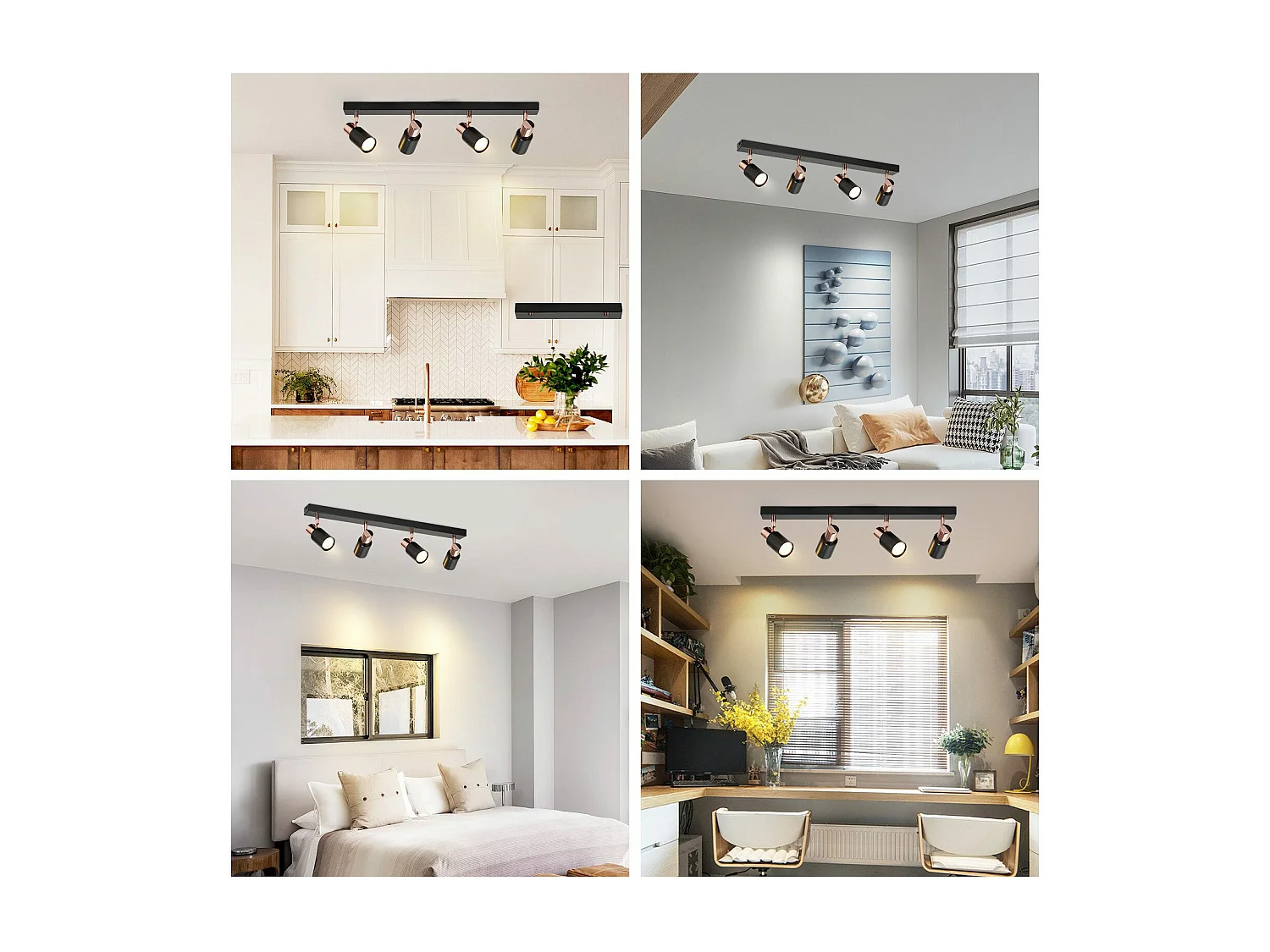 NETTLIFE Opbouwspot GU10 Fitting roségoud vierkant L 62cm Moderne Plafondlamp  355° kantelbaar Plafondspot voor Woonkamer Slaafkamer Gang Zonder Lichtborn4-Lichts