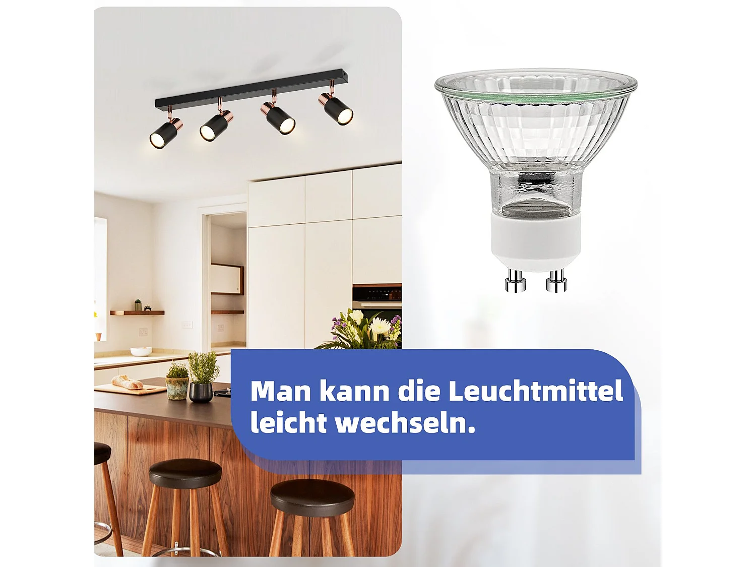 NETTLIFE Opbouwspot GU10 Fitting roségoud vierkant L 62cm Moderne Plafondlamp  355° kantelbaar Plafondspot voor Woonkamer Slaafkamer Gang Zonder Lichtborn4-Lichts