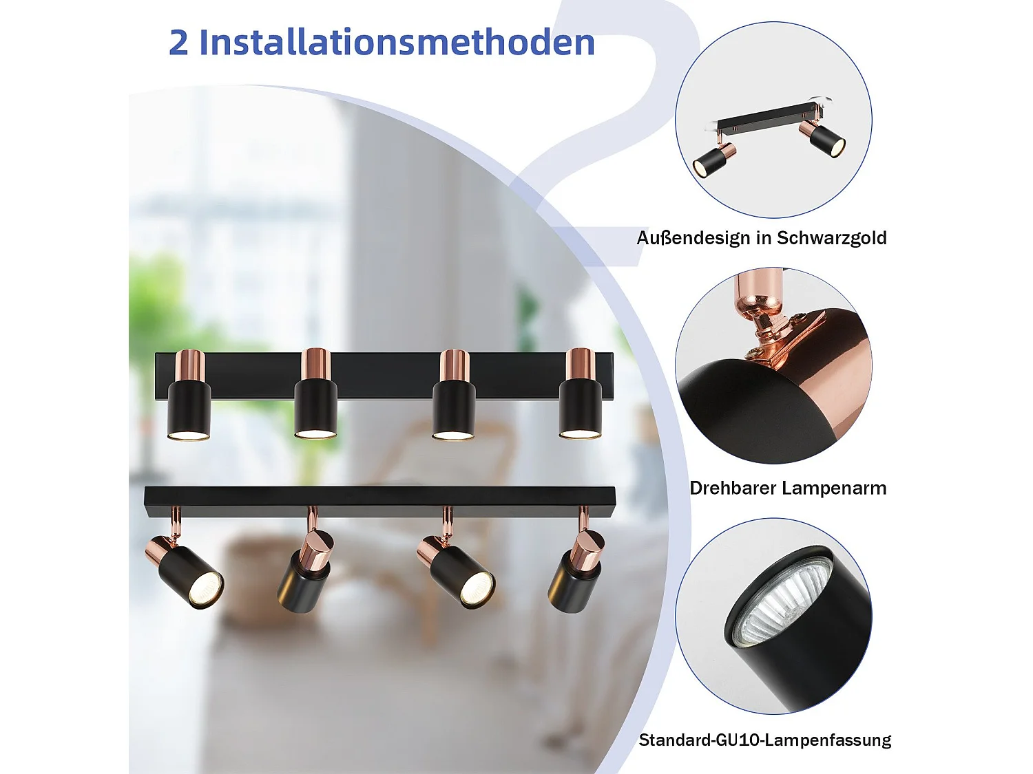 NETTLIFE Opbouwspot GU10 Fitting roségoud vierkant L 62cm Moderne Plafondlamp  355° kantelbaar Plafondspot voor Woonkamer Slaafkamer Gang Zonder Lichtborn4-Lichts