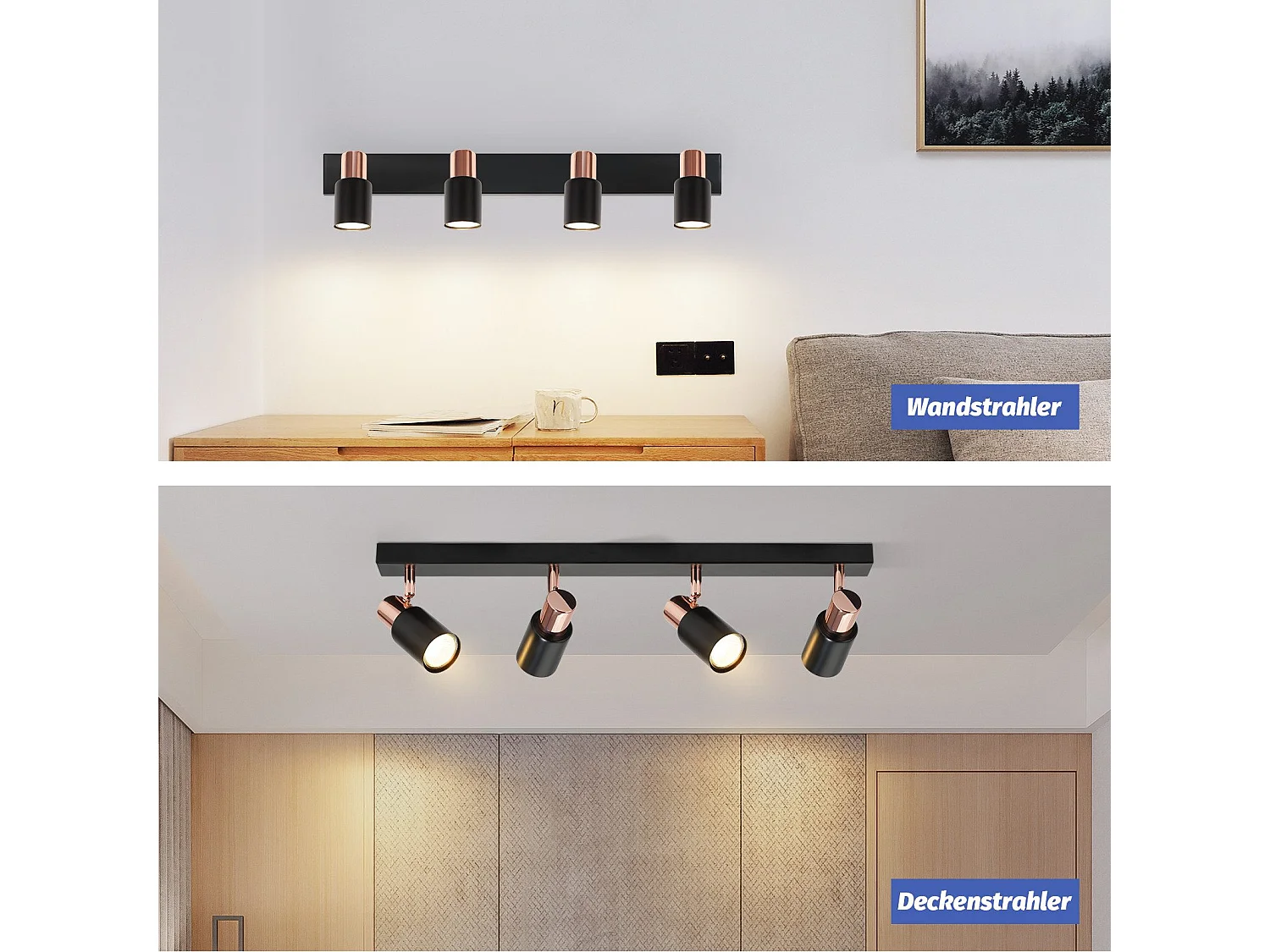 NETTLIFE Opbouwspot GU10 Fitting roségoud vierkant L 62cm Moderne Plafondlamp  355° kantelbaar Plafondspot voor Woonkamer Slaafkamer Gang Zonder Lichtborn4-Lichts