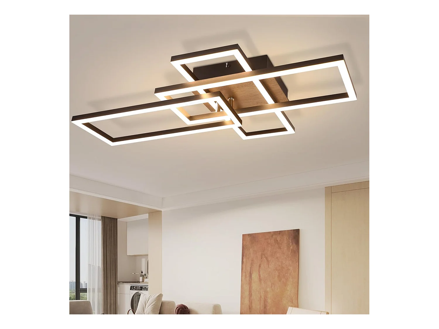 NETTLIFE Plafonnier LED 3000K Bois Noir Lampe de Chambre Moderne Design Plafonnier 32W Blanc Chaud