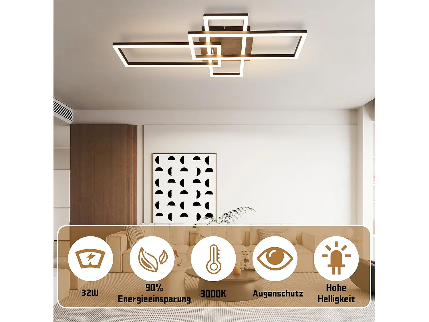 NETTLIFE Plafondlamp LED - Hout - Zwart - 3000K Warm wit Licht - 3 Lichts - Geometrische Design - 64CM Keukenlamp - voor Woonkamer | Slaapkamer - 32W