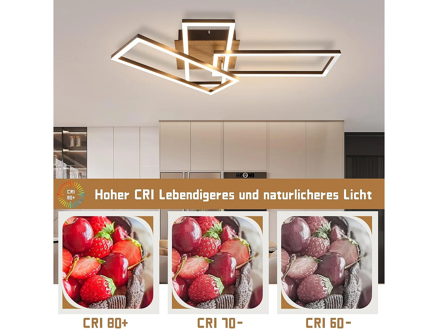 NETTLIFE Plafondlamp LED - Hout - Zwart - 3000K Warm wit Licht - 3 Lichts - Geometrische Design - 64CM Keukenlamp - voor Woonkamer | Slaapkamer - 32W