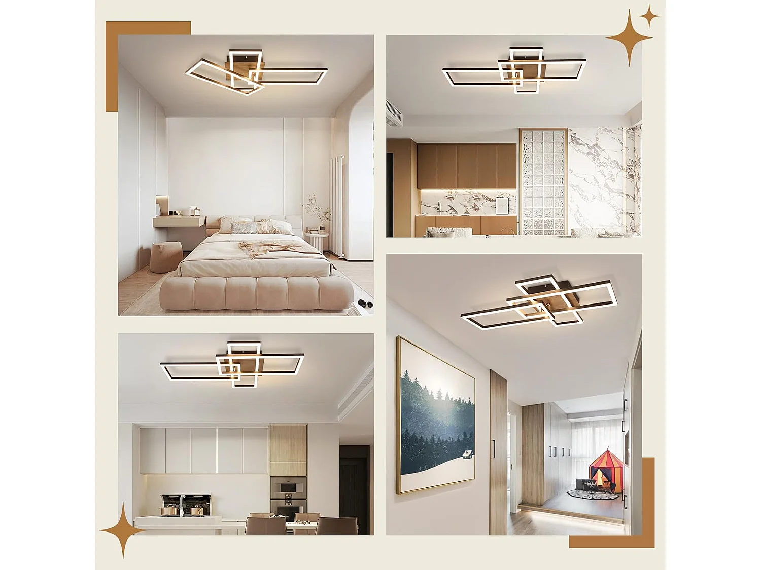 NETTLIFE Plafondlamp LED - Hout - Zwart - 3000K Warm wit Licht - 3 Lichts - Geometrische Design - 64CM Keukenlamp - voor Woonkamer | Slaapkamer - 32W