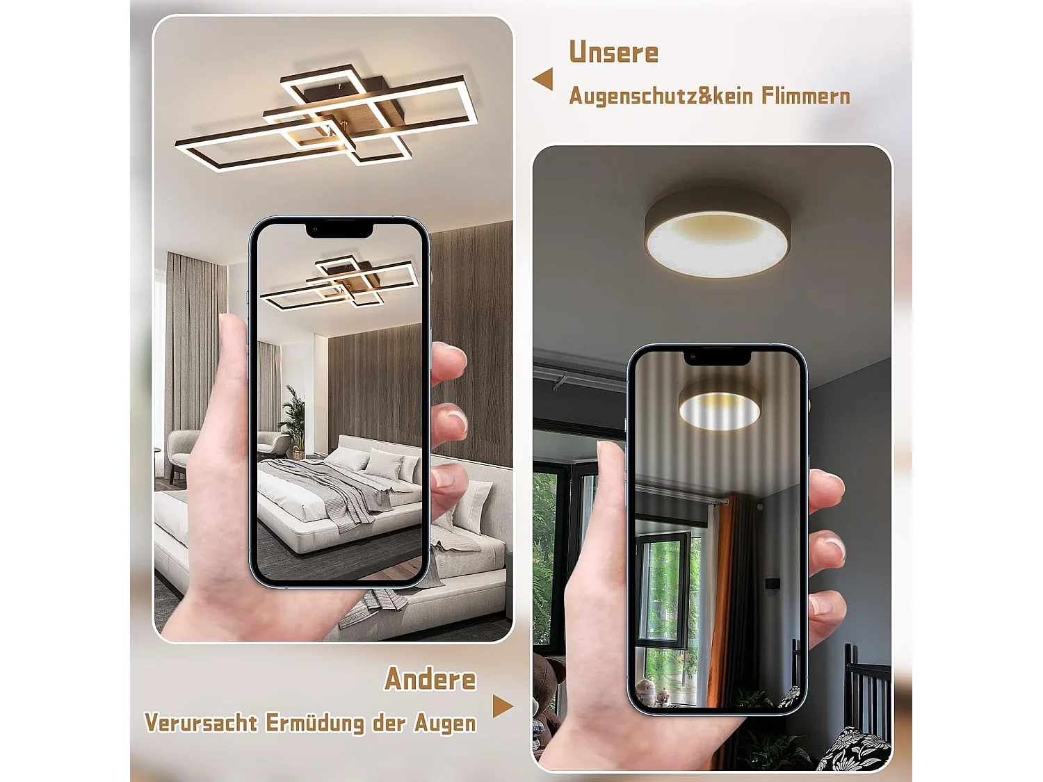 NETTLIFE Plafonnier LED 3000K Bois Noir Lampe de Chambre Moderne Design Plafonnier 32W Blanc Chaud