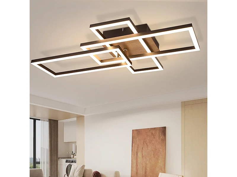 NETTLIFE Plafondlamp LED - Hout - Zwart - 3000K Warm wit Licht - 3 Lichts - Geometrische Design - 64CM Keukenlamp - voor Woonkamer | Slaapkamer - 32W