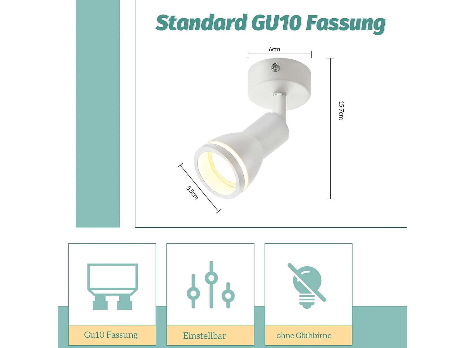 NETTLIFE Spot de plafond LED 1 ampoule blanc salon plafonnier orientable GU10 spot lampe moderne