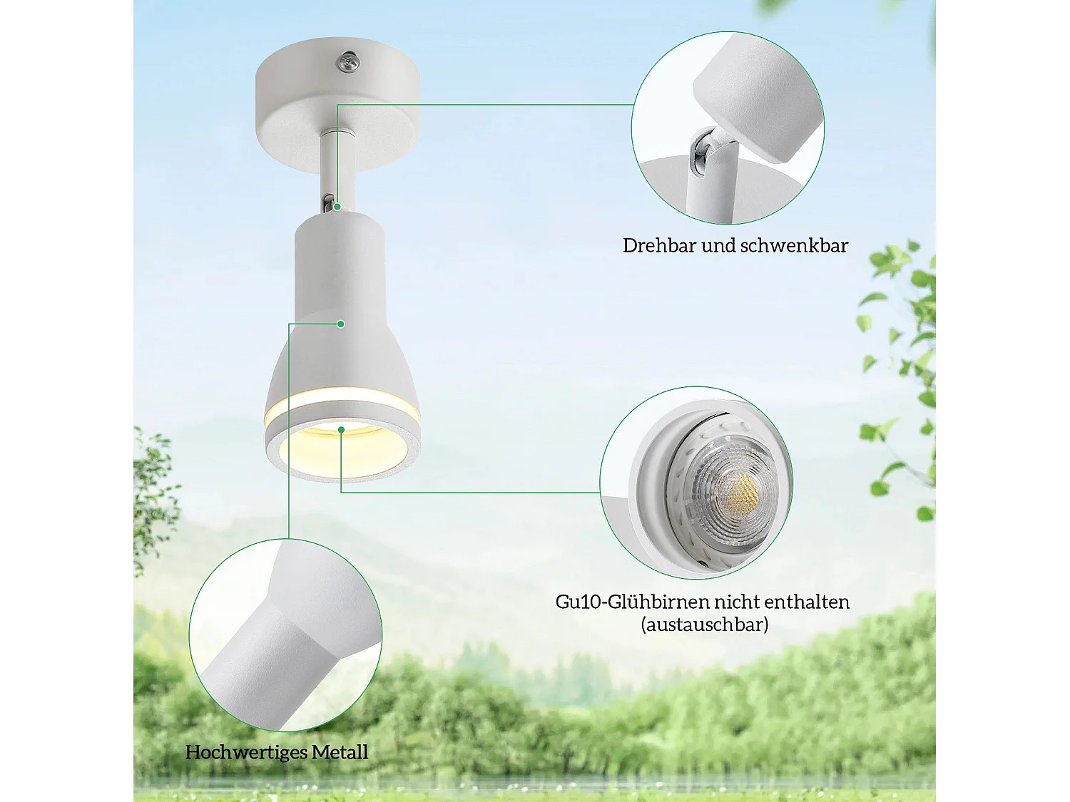 NETTLIFE Spot de plafond LED 1 ampoule blanc salon plafonnier orientable GU10 spot lampe moderne