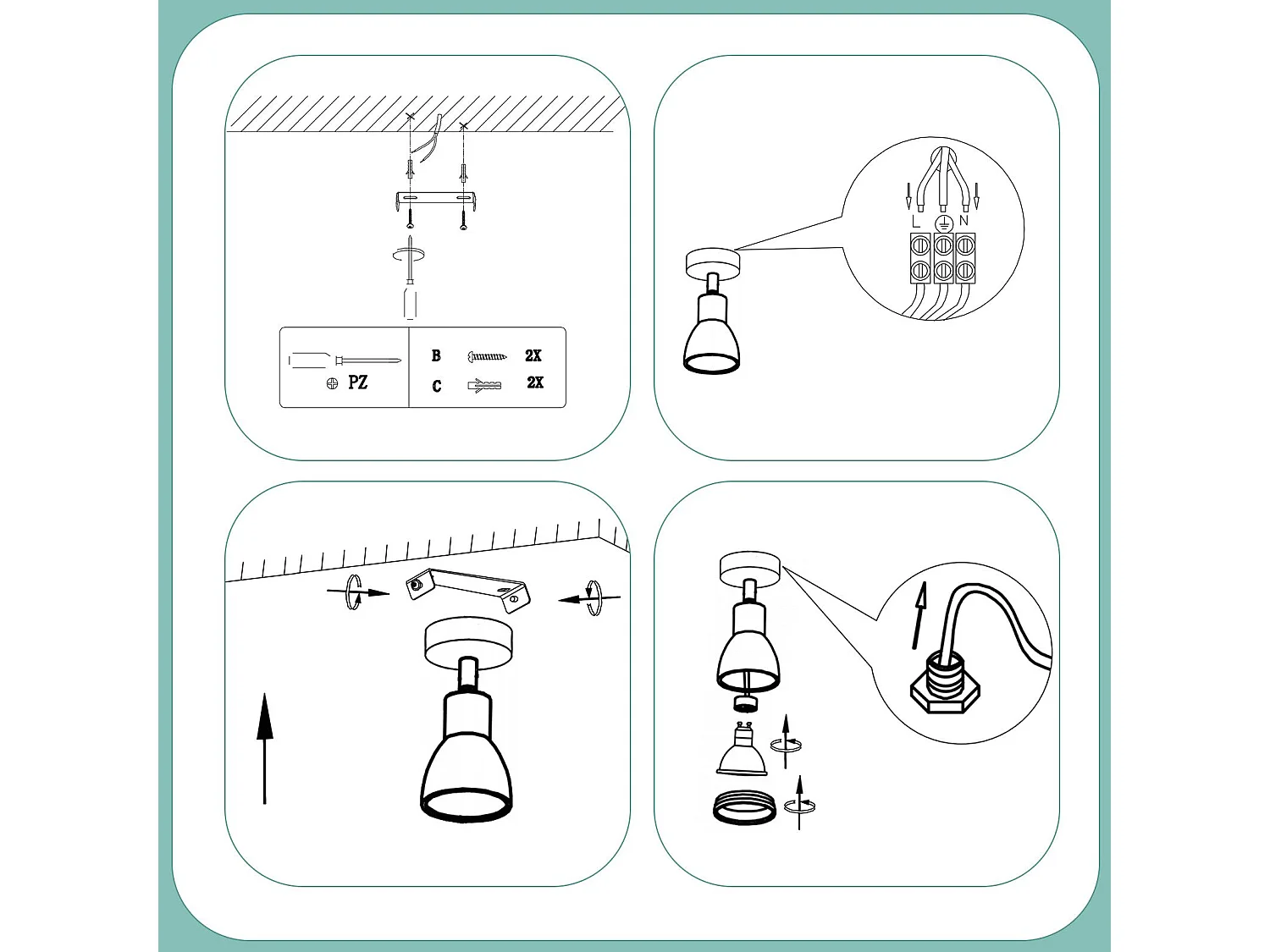 NETTLIFE Spot de plafond LED 1 ampoule blanc salon plafonnier orientable GU10 spot lampe moderne