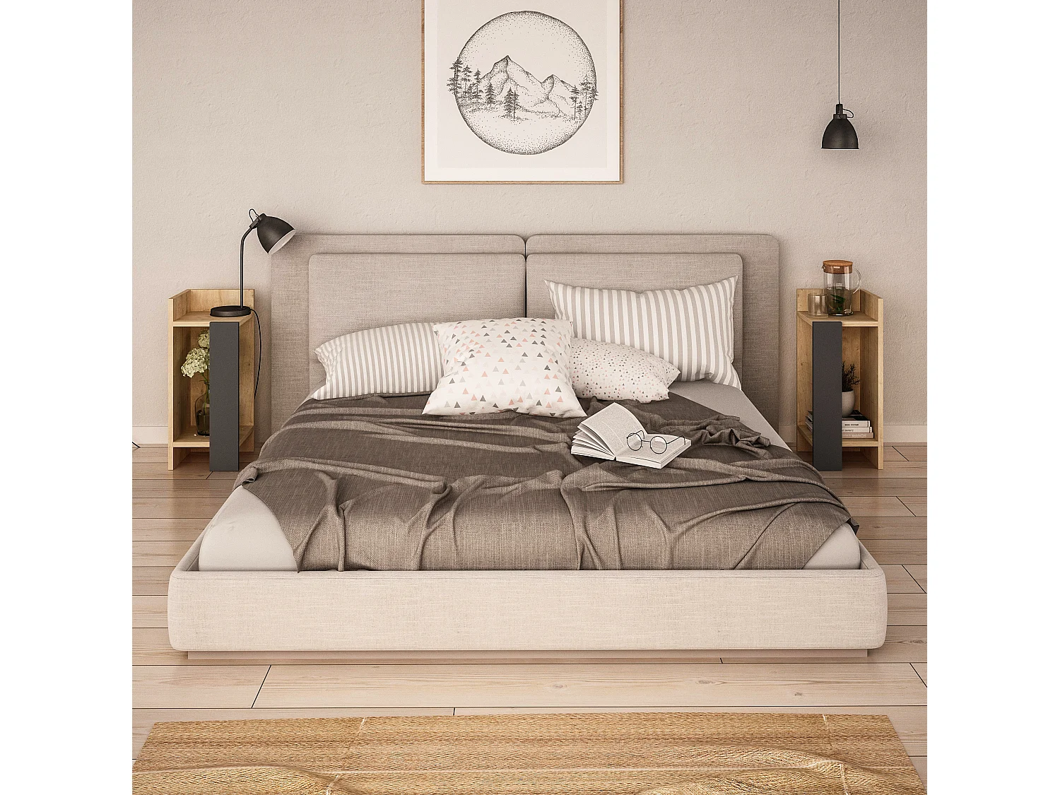 Table de chevet ELOS - ensemble gris anthracite, 60x25x54