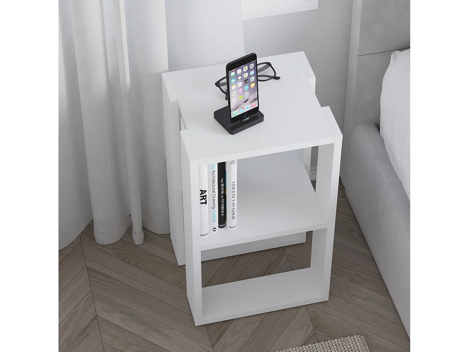 Nachttisch LONIE- Weiß  , 55x30x34