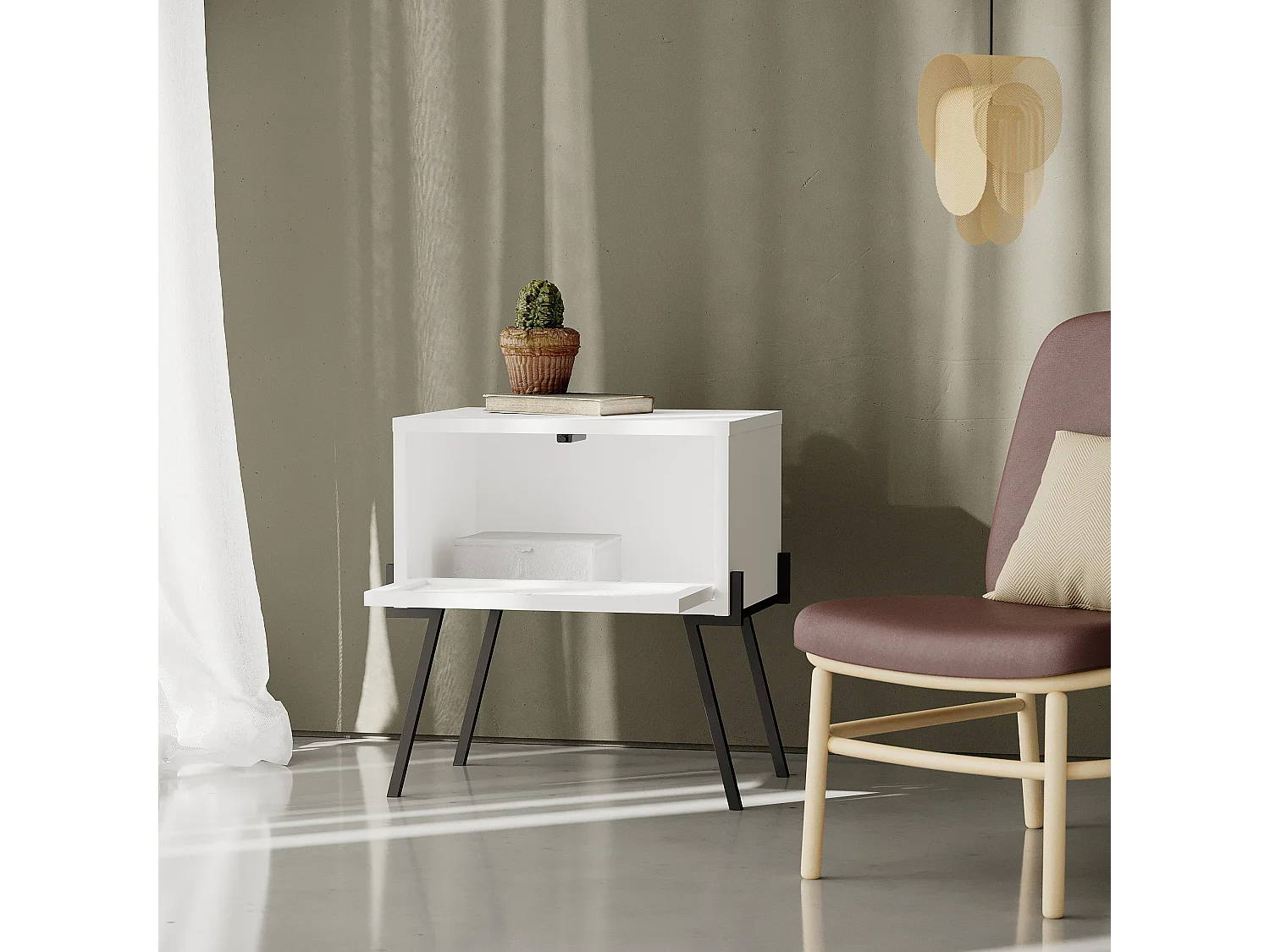 Nachttisch NAIVE- Weiß  , 51x34x48