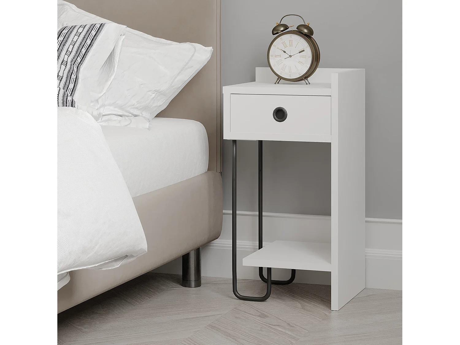 Nachttisch SIRIUS- Weiß Rechts , 61x30x32