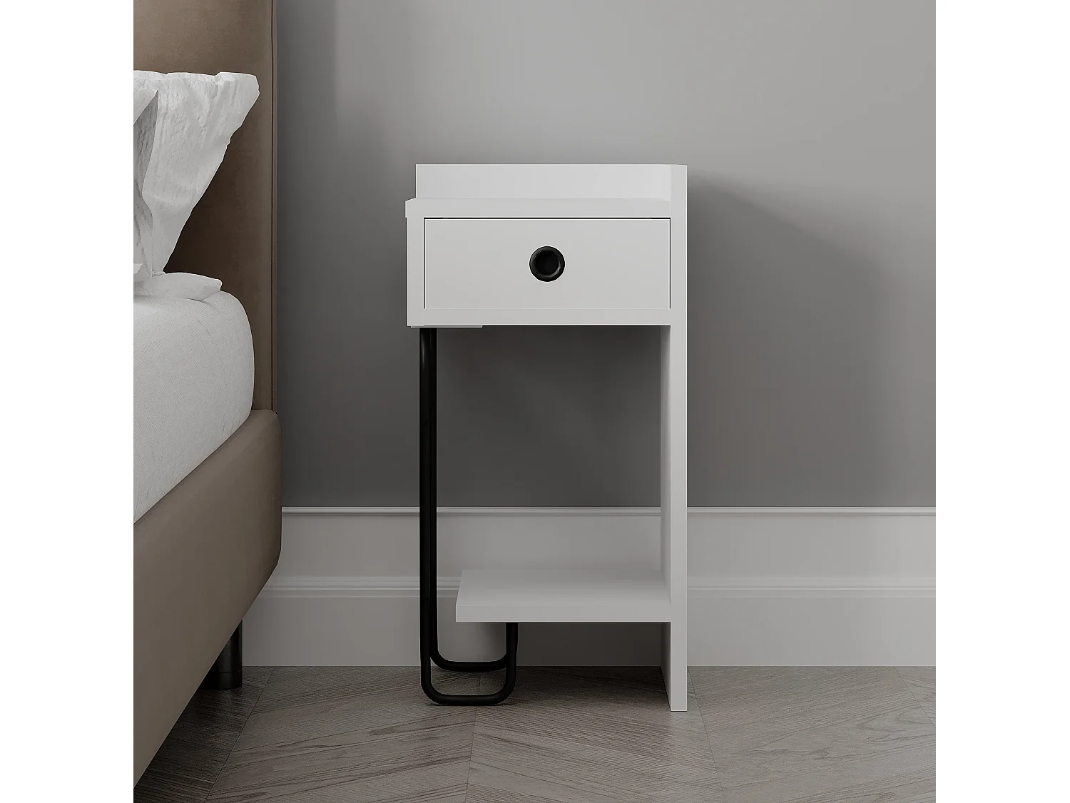 Nachttisch SIRIUS- Weiß Rechts , 61x30x32