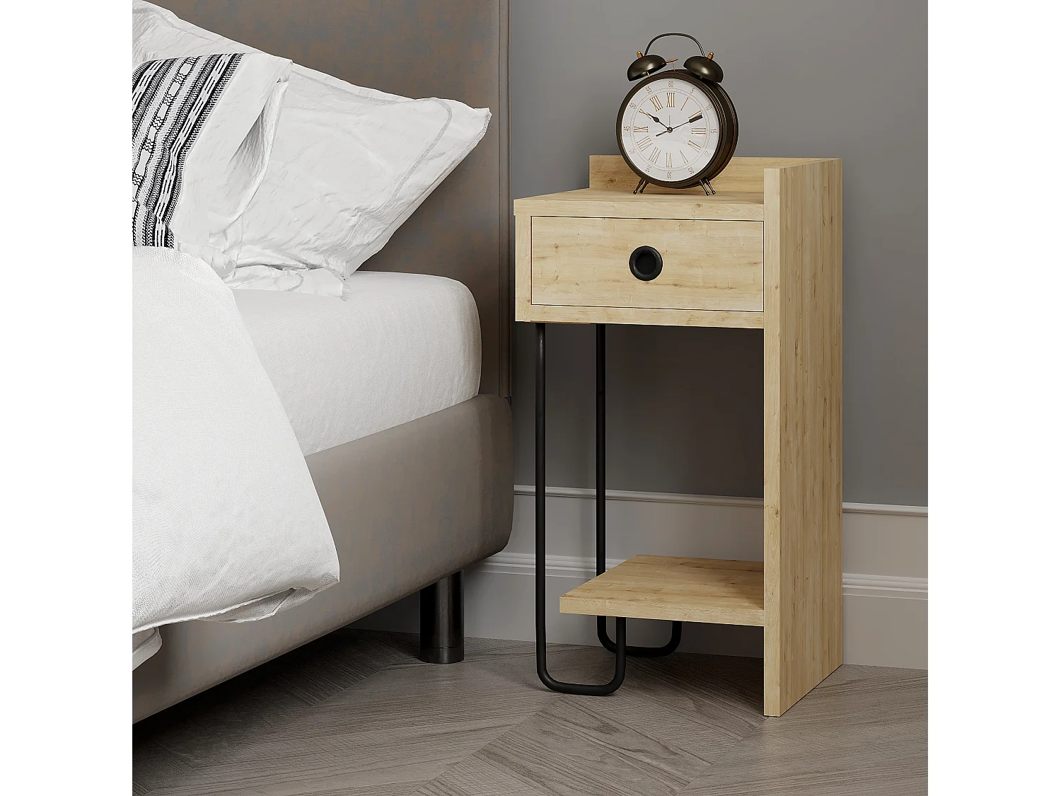 Table de chevet SIRIUS, coloris naturel clair, droite, 61x30x32