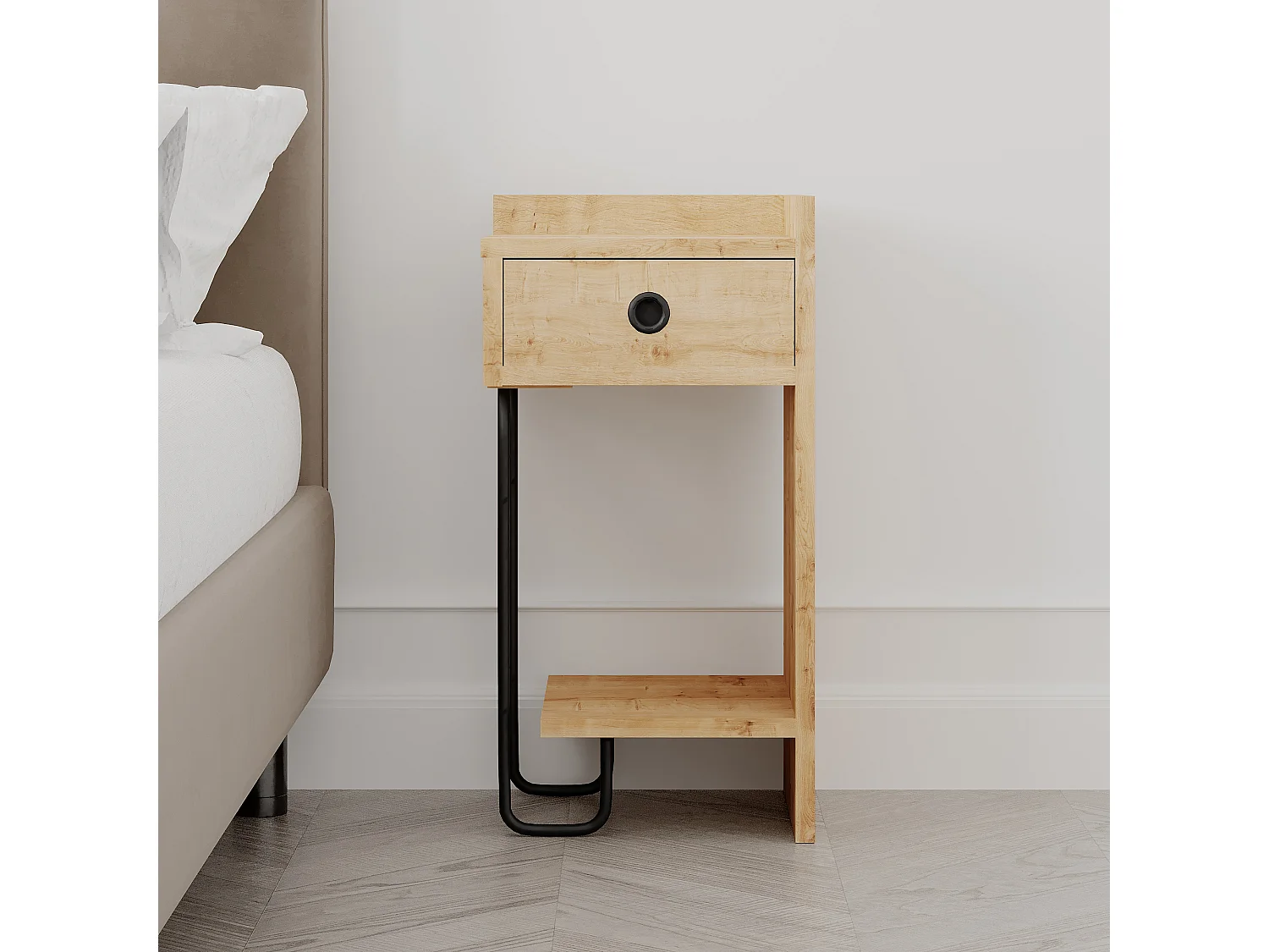 Table de chevet SIRIUS, coloris naturel clair, droite, 61x30x32